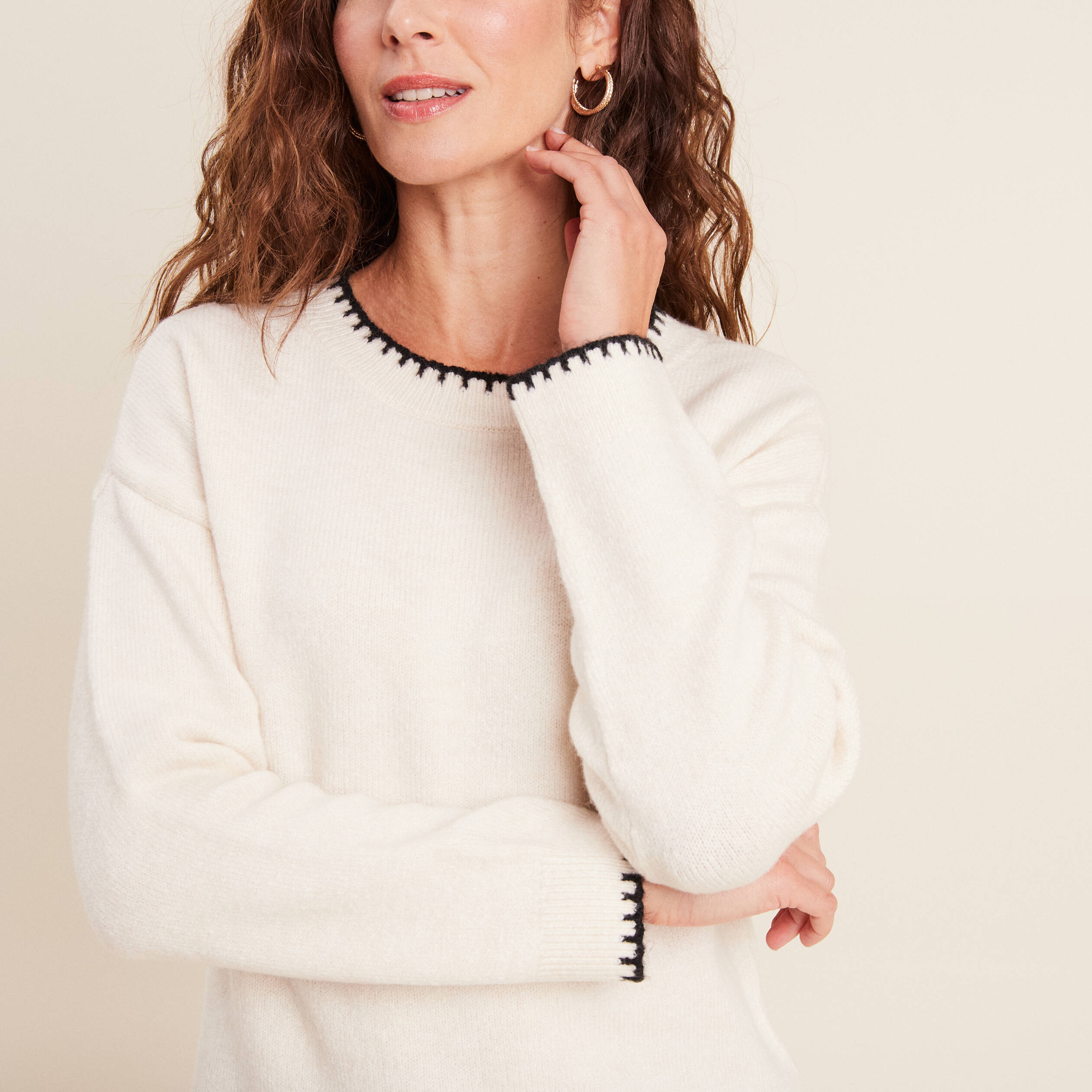 Pull manches longues ecru femme
