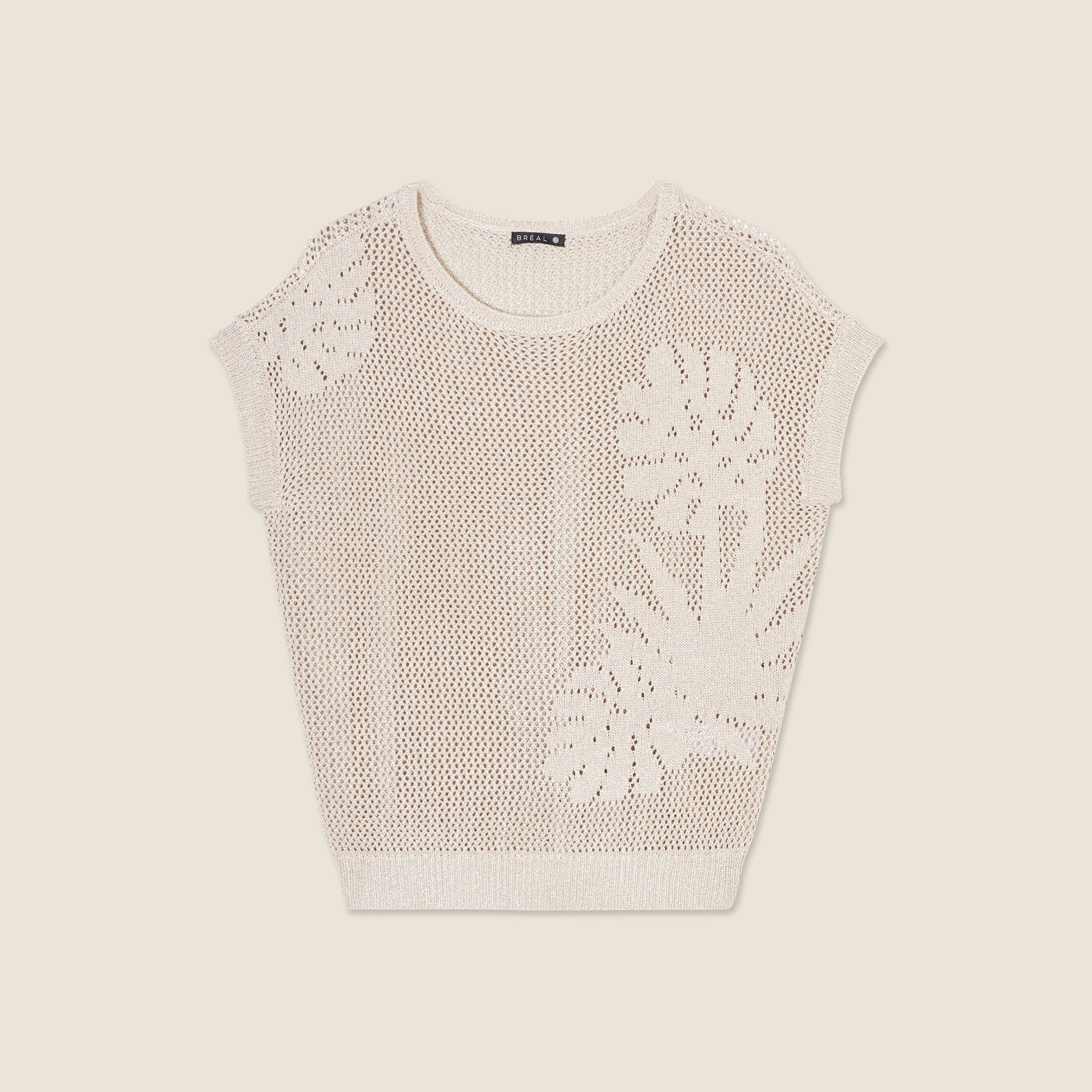 Pull manches courtes ajouré couleur or femme