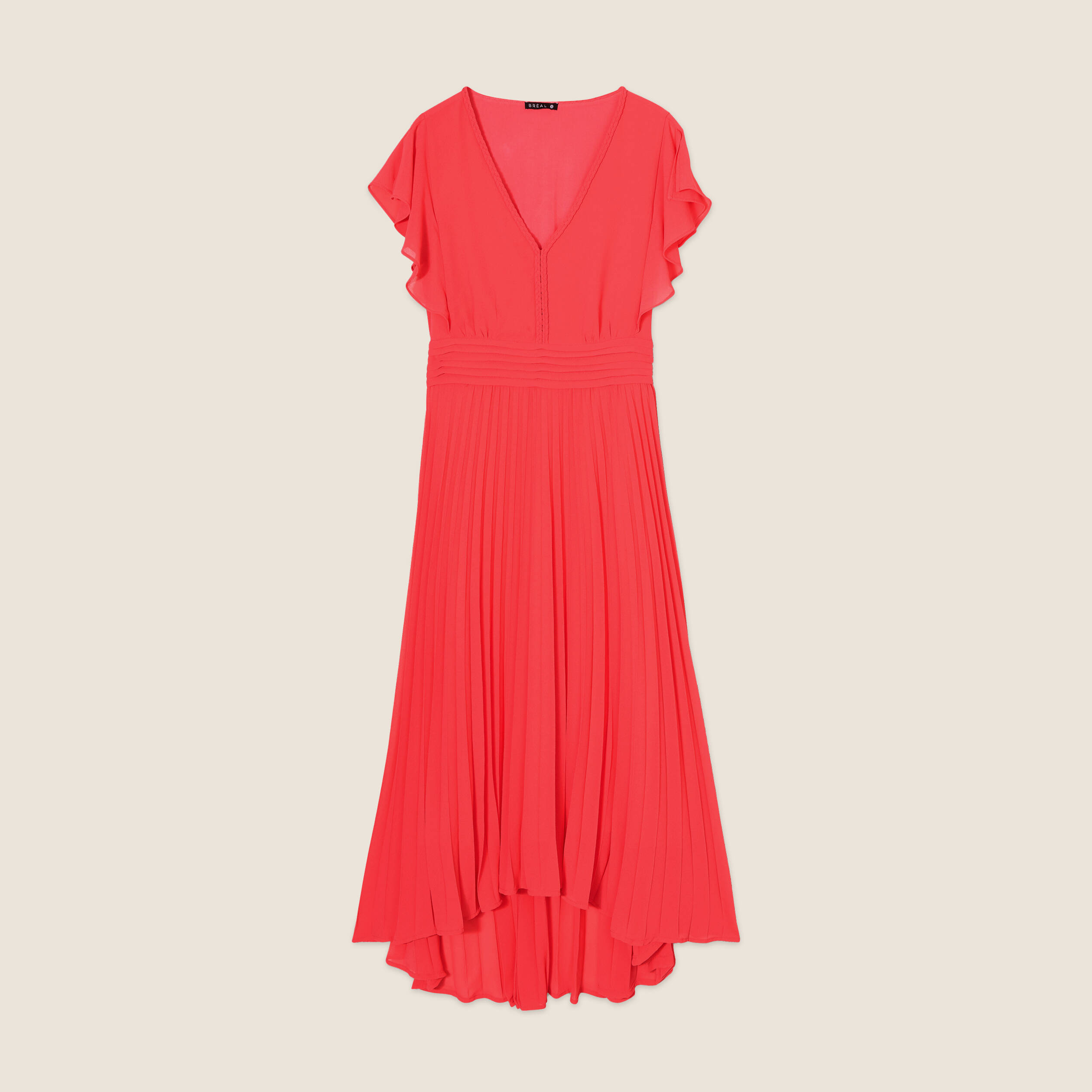 Robe longue évasée plissée rose cerise femme