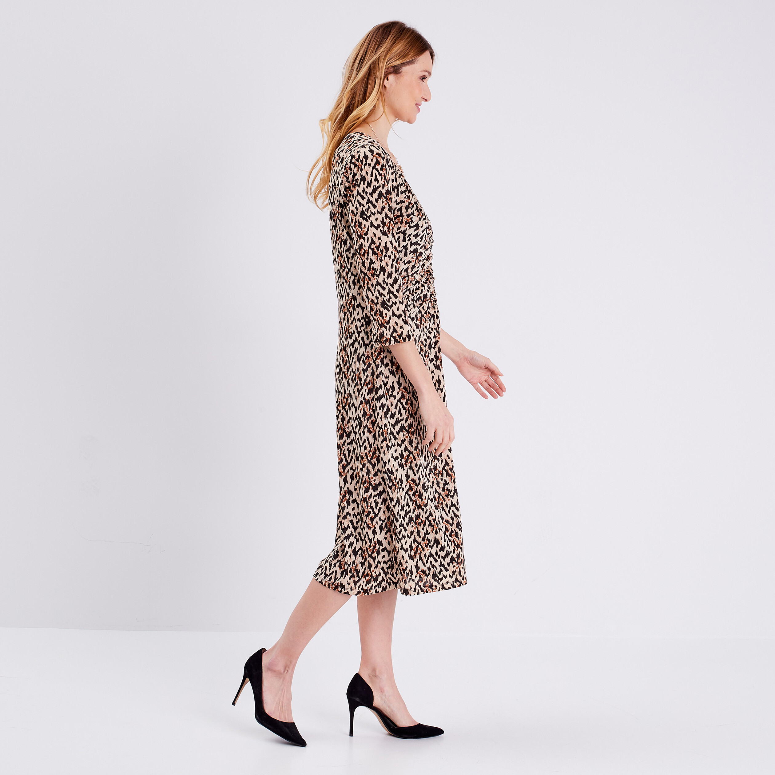 Robe droite avec fronces beige femme Br al