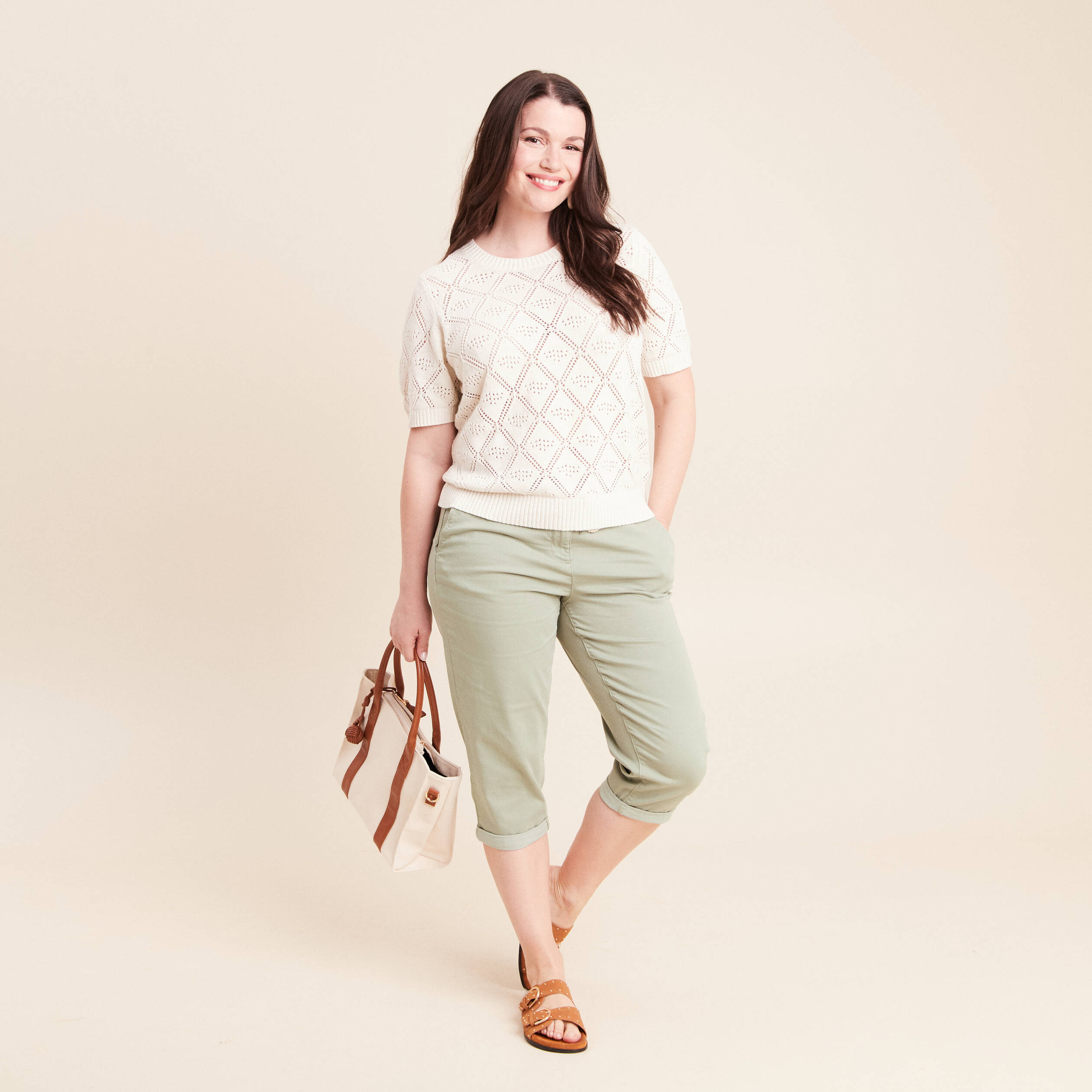 Pantacourt coupe mom large vert clair femme