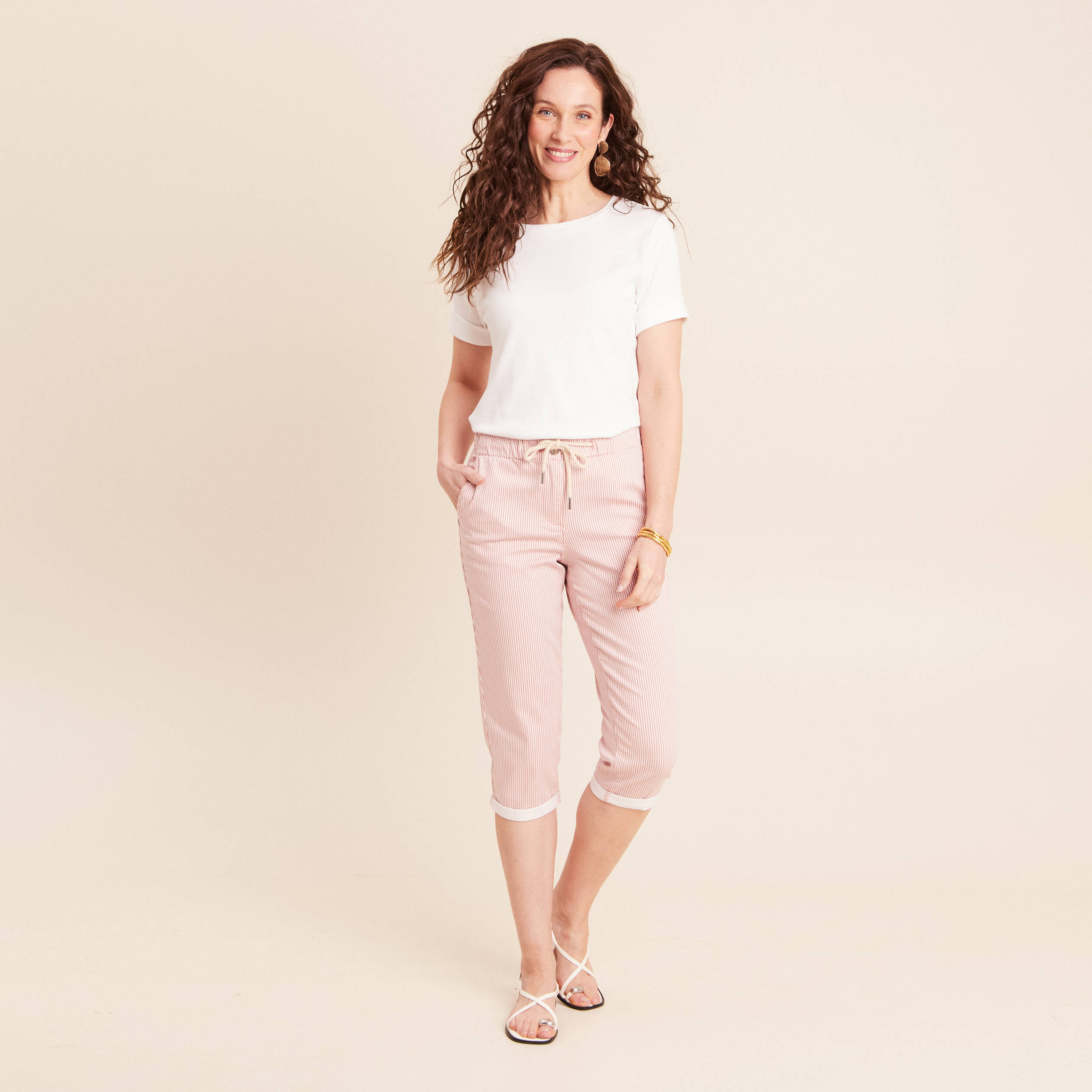 Pantacourt coupe mom large rose femme