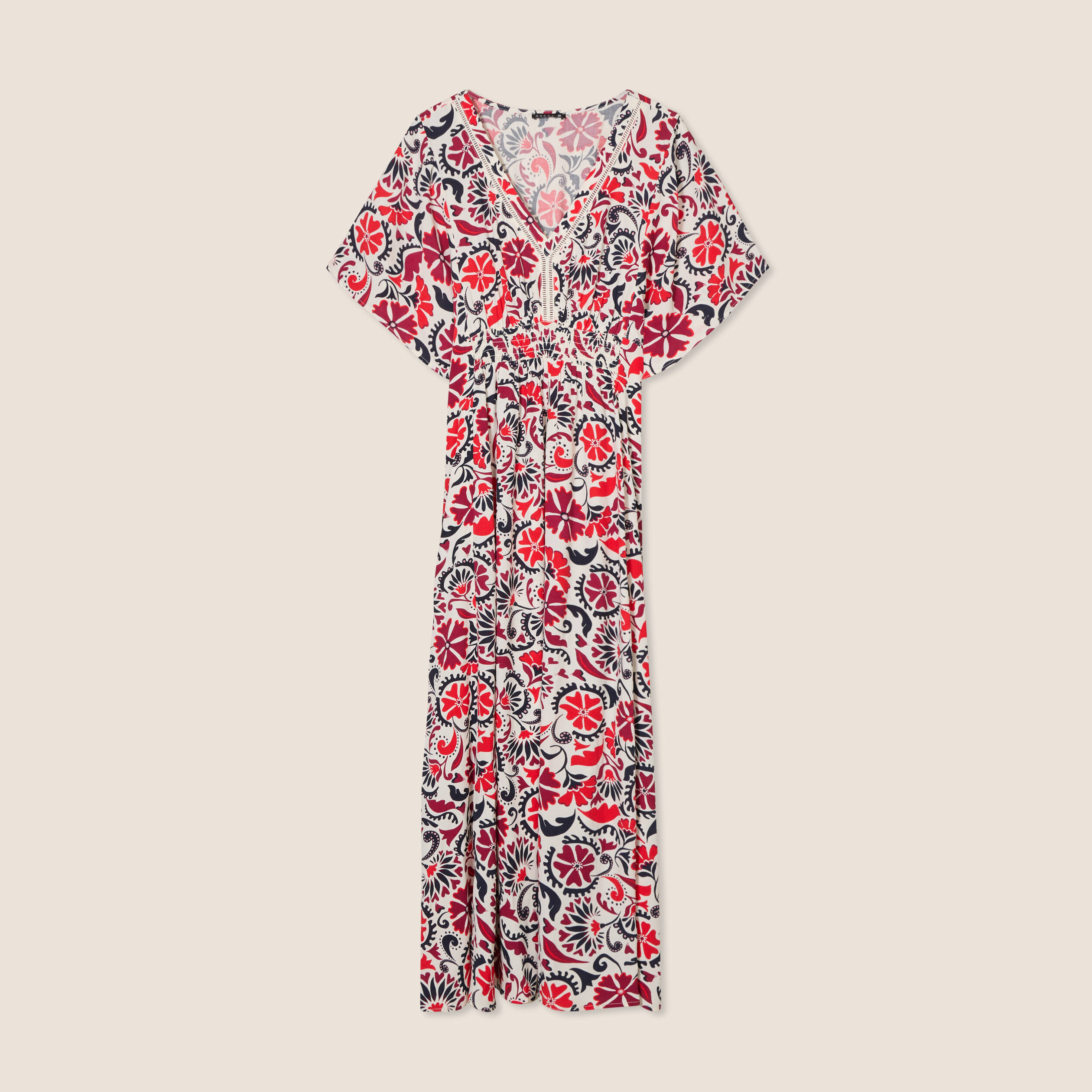 robe longue evasee col en v blanc femme Robe longue évasée col en V blanc femme