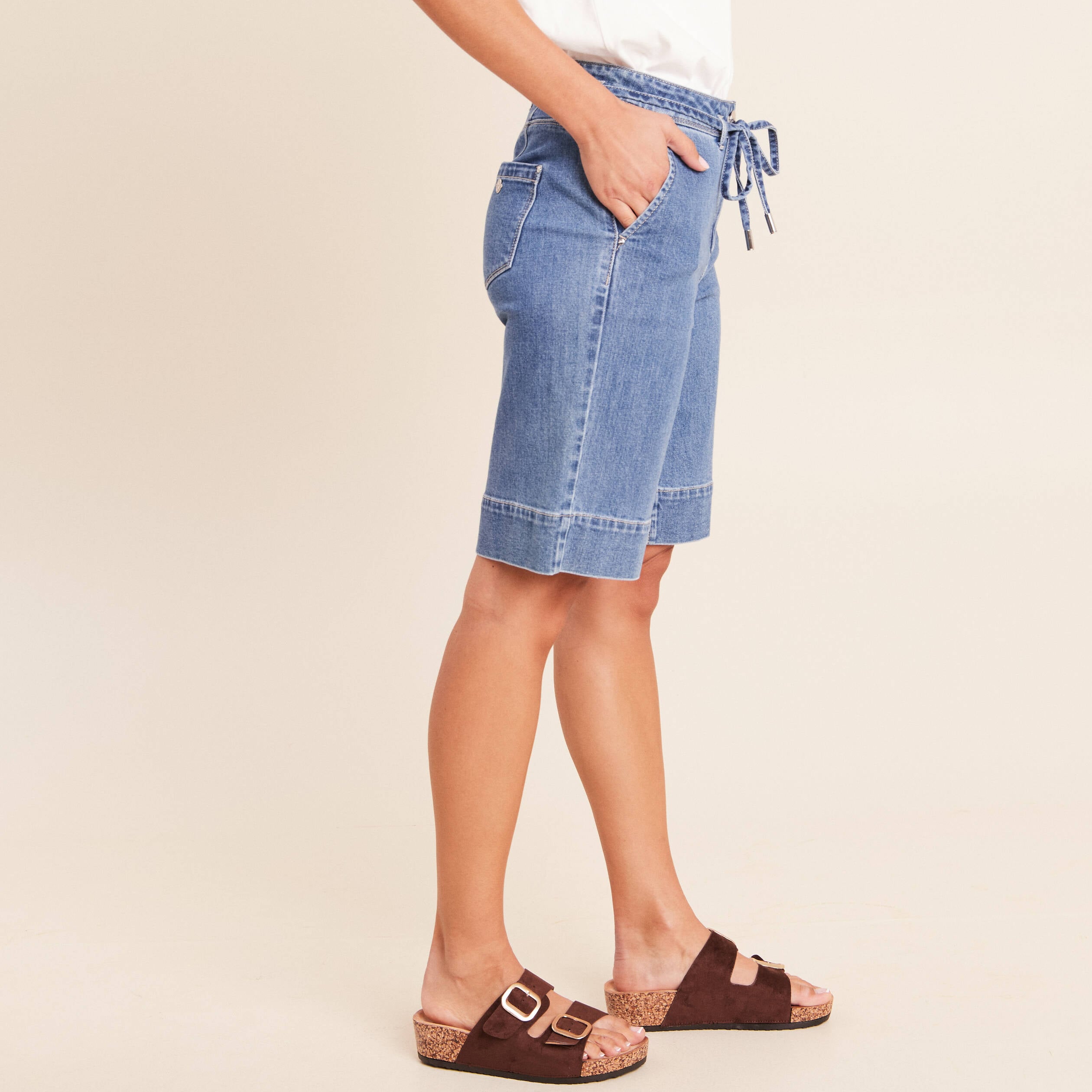 Bermuda en jean denim stone femme