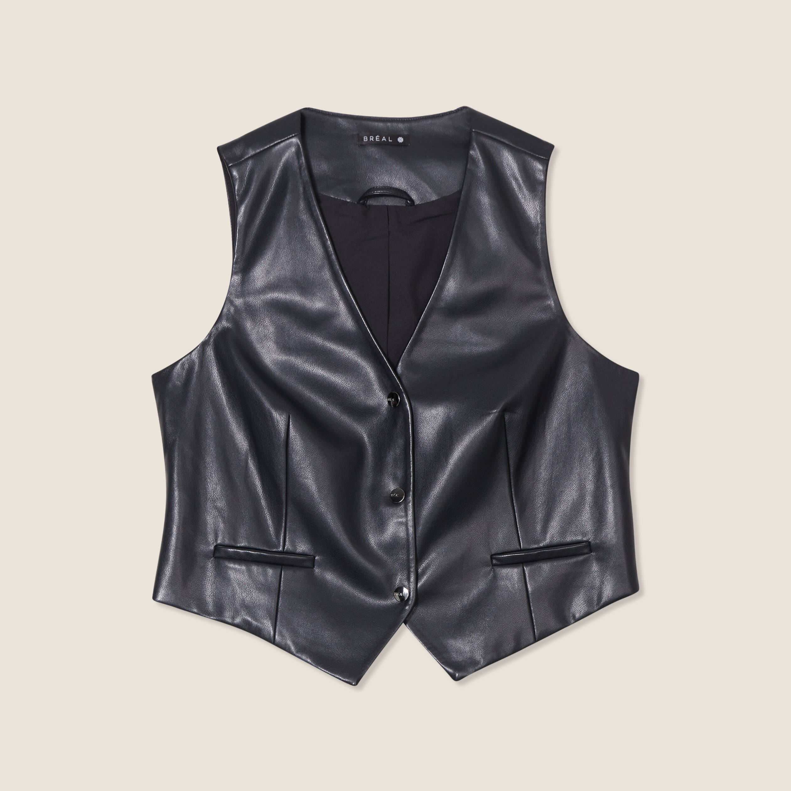 Gilet barman simili cuir noir femme Breal