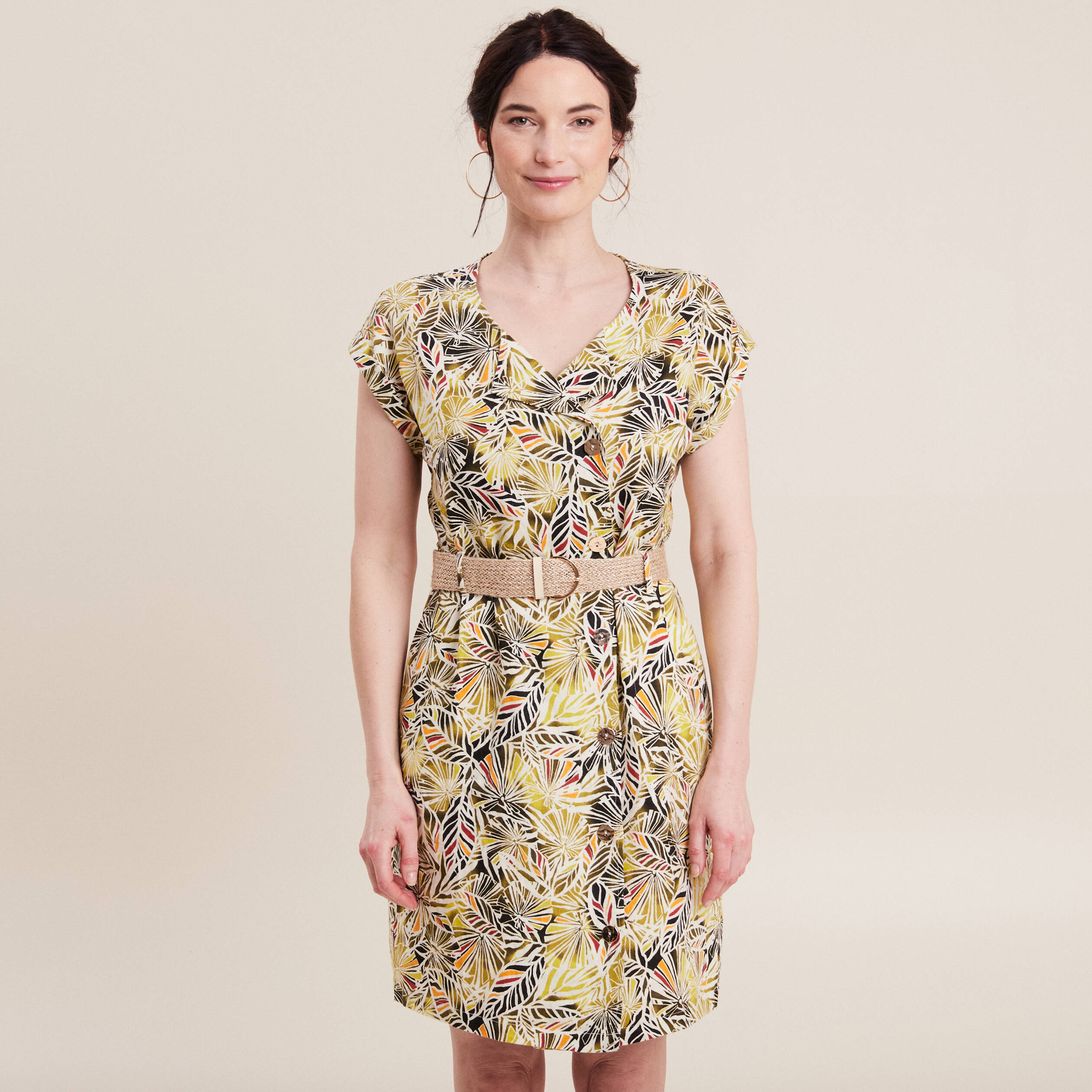 Robe droite ceinturée vert femme