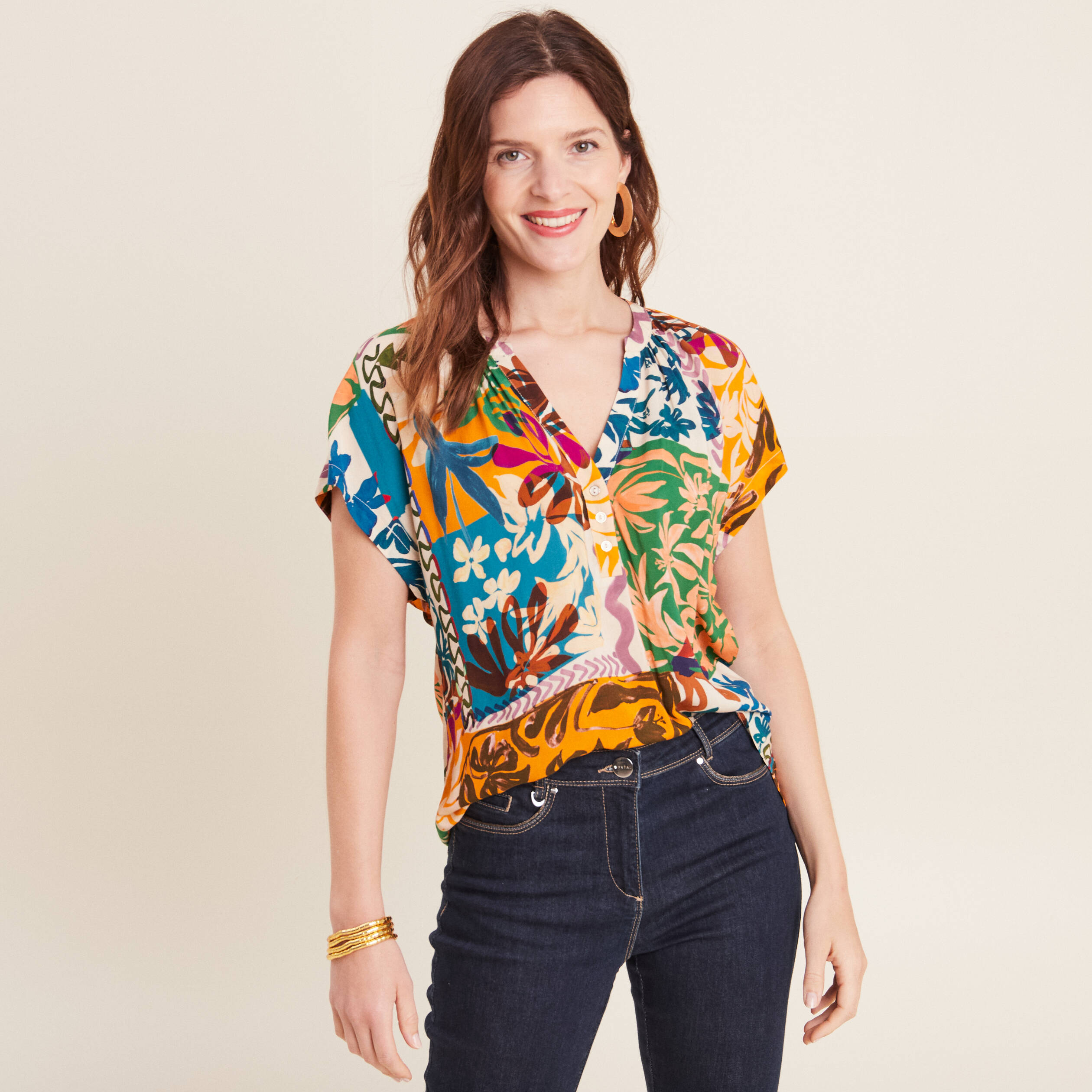 Blouse manches courtes multicolore femme