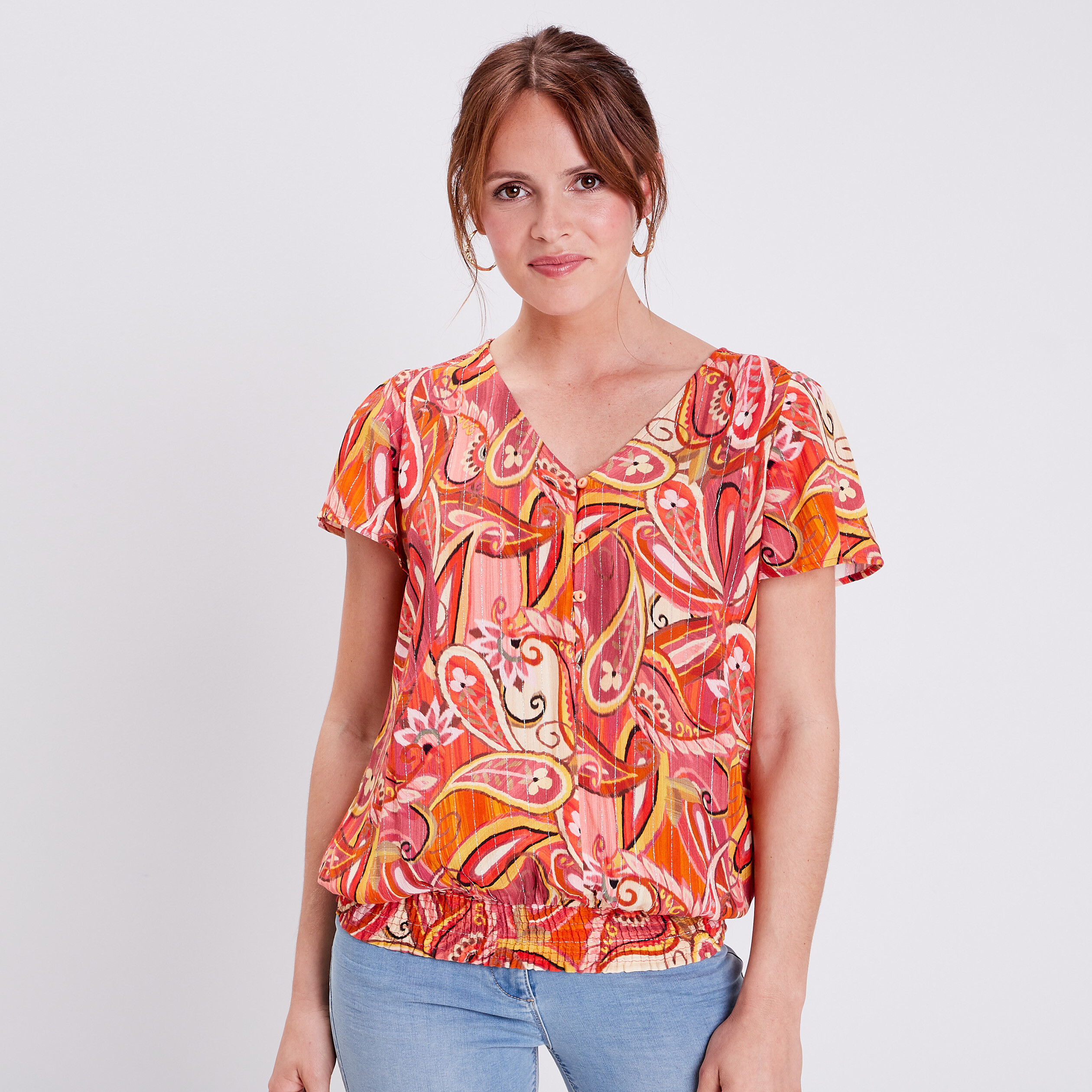 blouse manches courtes orange femme Blouse manches courtes orange femme