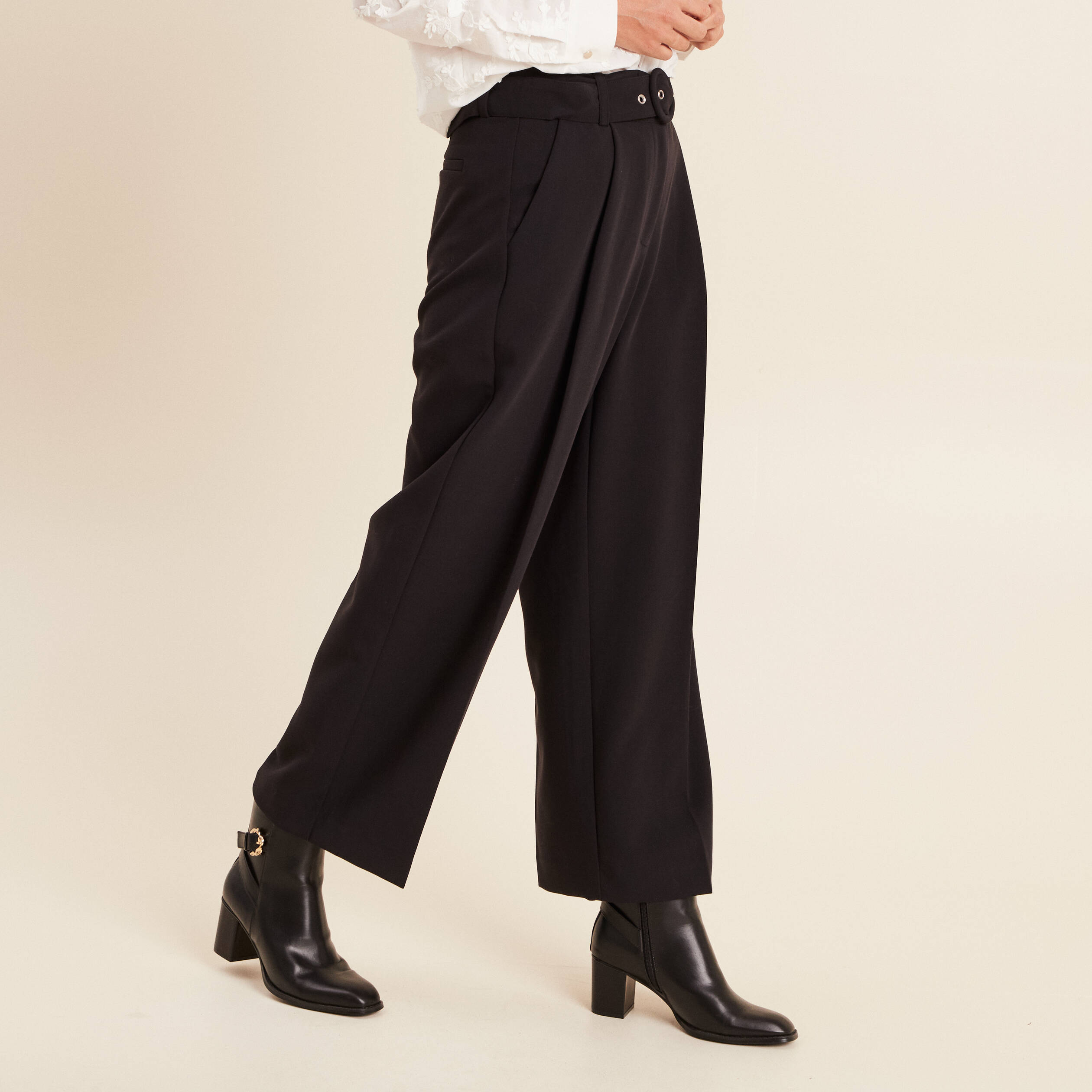 Pantalon droit 7/8ème taille haute noir femme Bréal