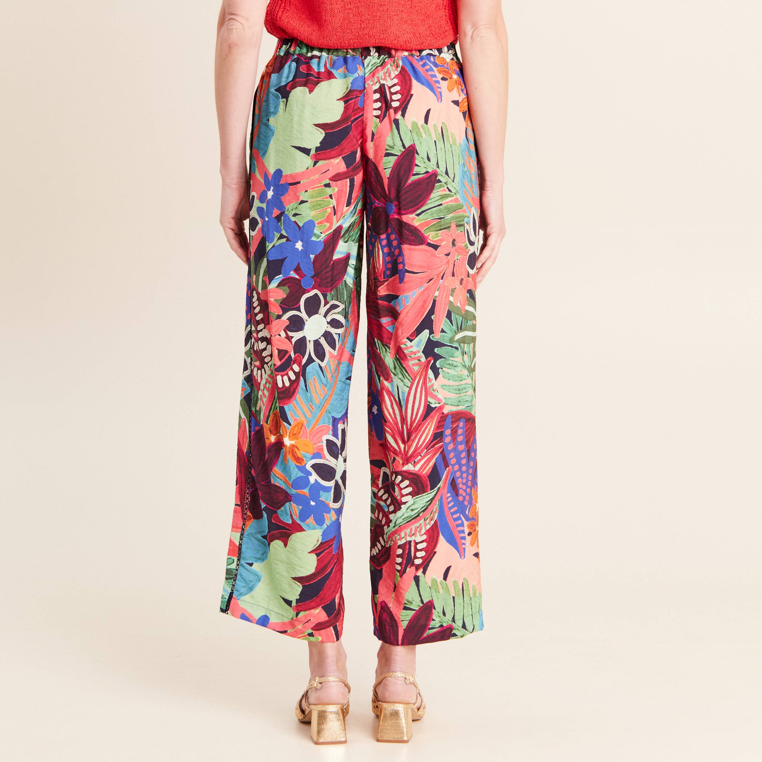 Pantalon large 7/8&egrave;me taille standard multicolore femme