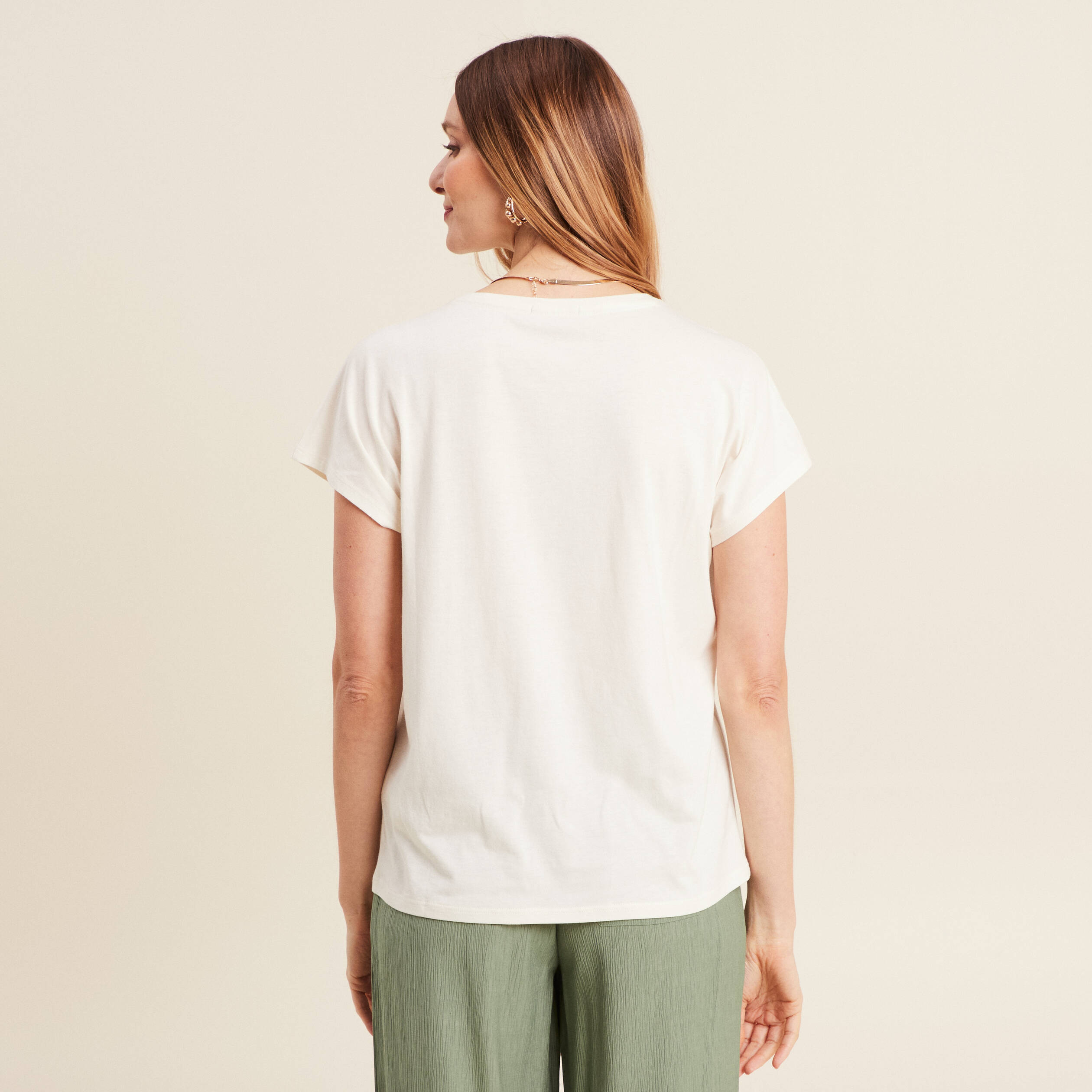 T-shirt manches courtes ecru femme