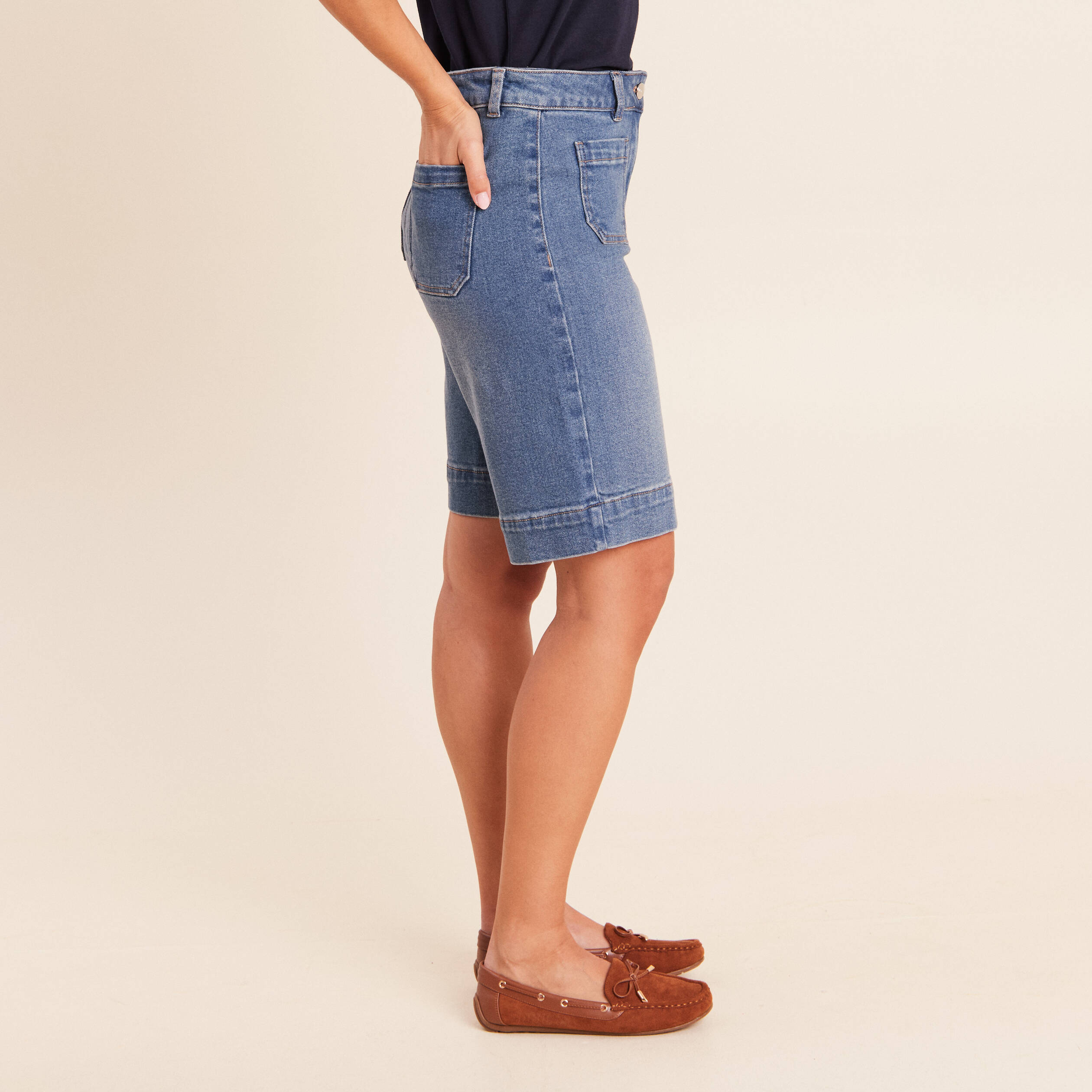 Bermuda en denim denim stone femme