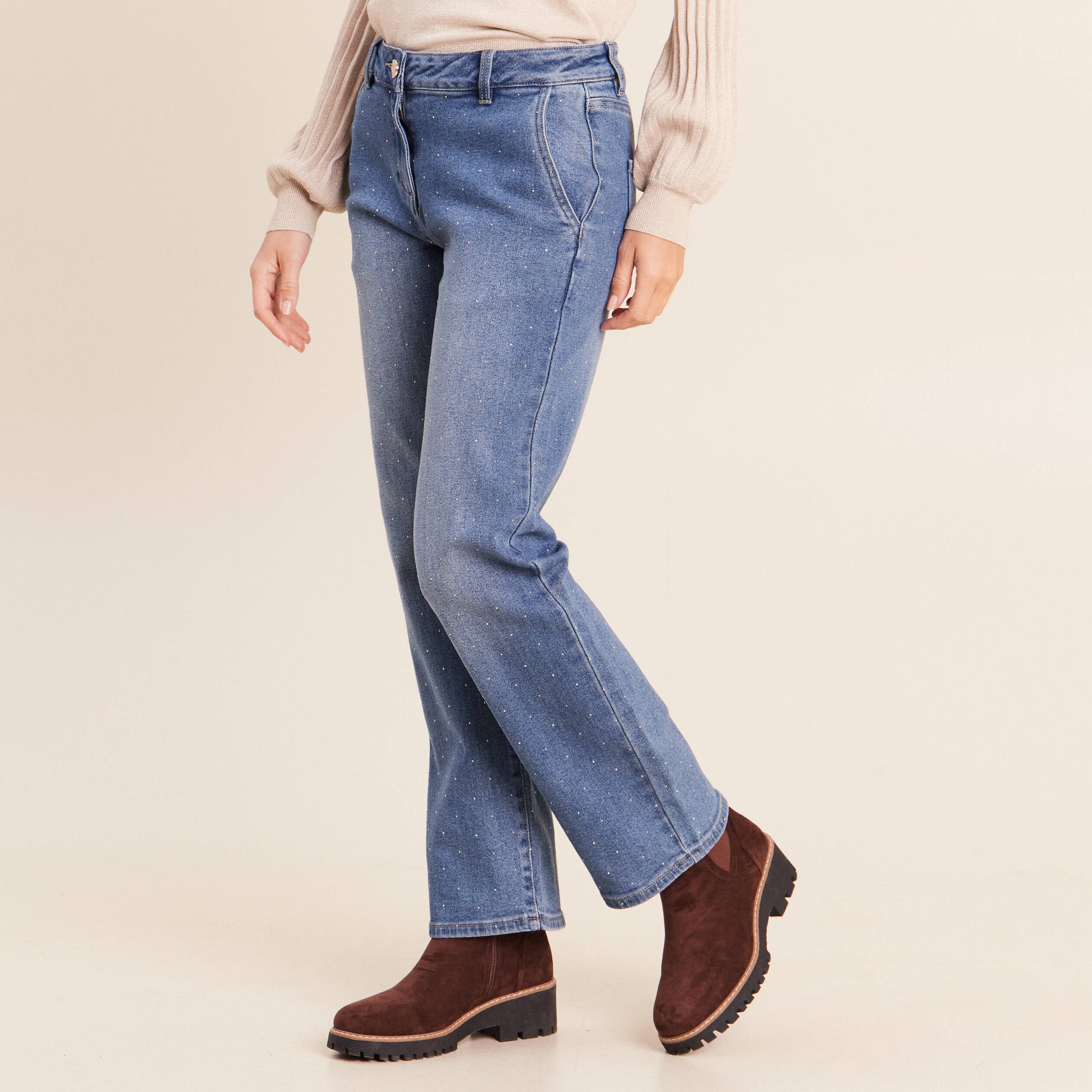 Jean avec strass denim stone femme