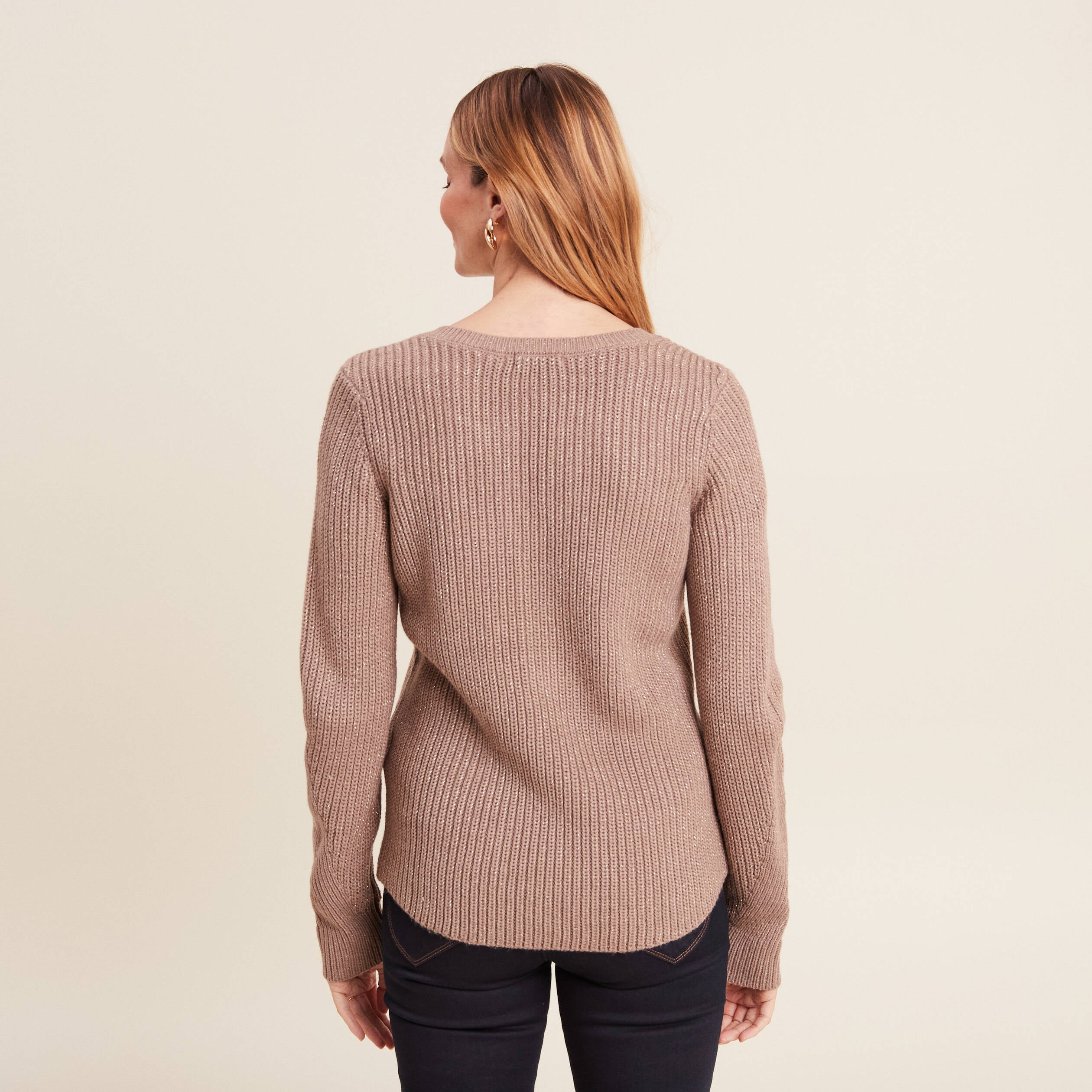 Pull manches longues taupe femme