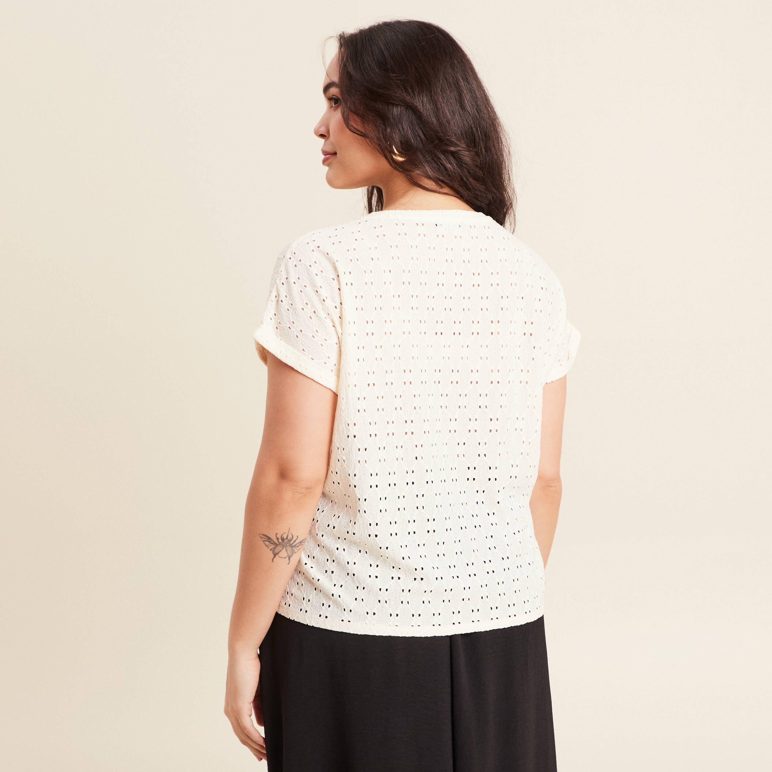 Blouse manches courtes nouée ecru femme
