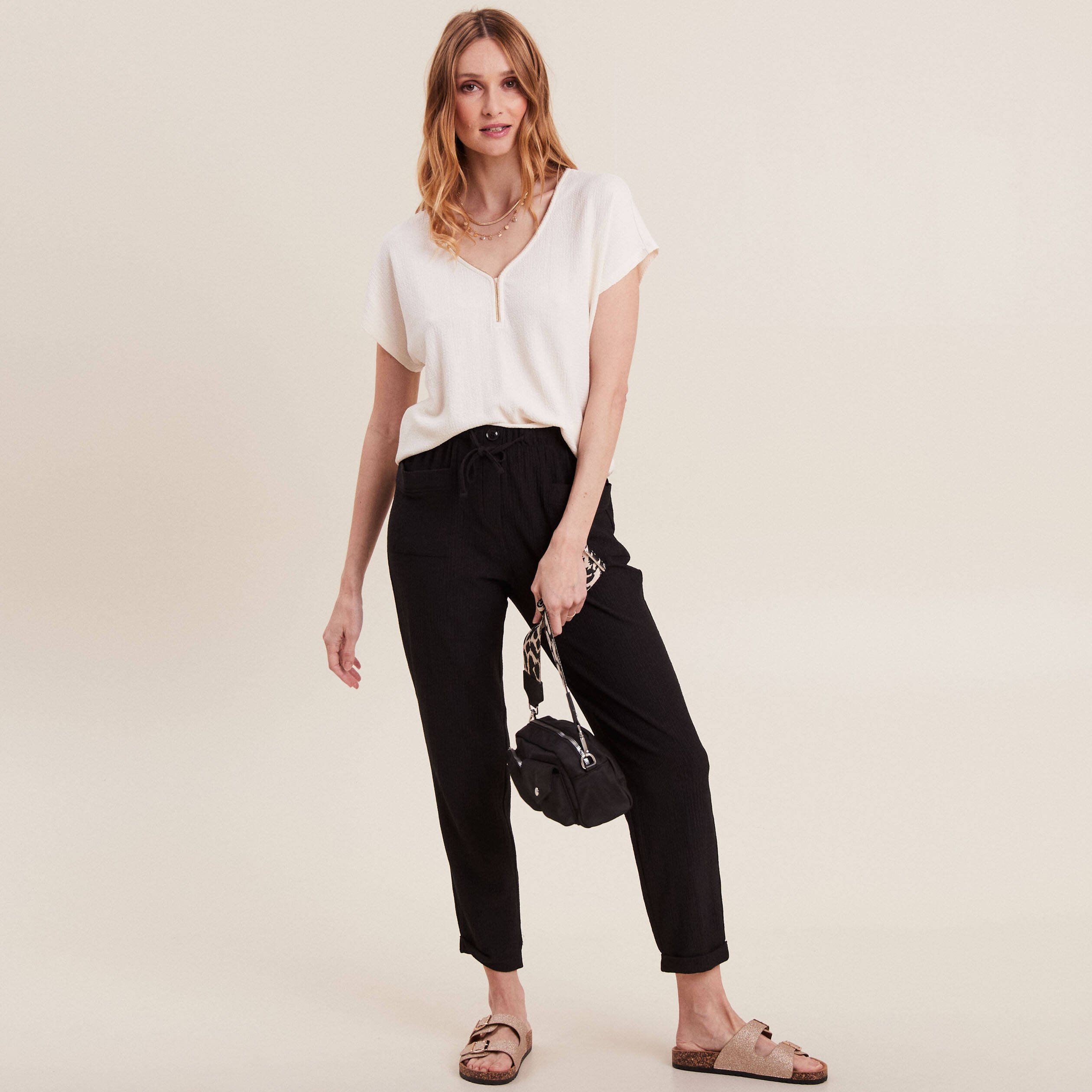 T-shirt manches courtes ecru femme