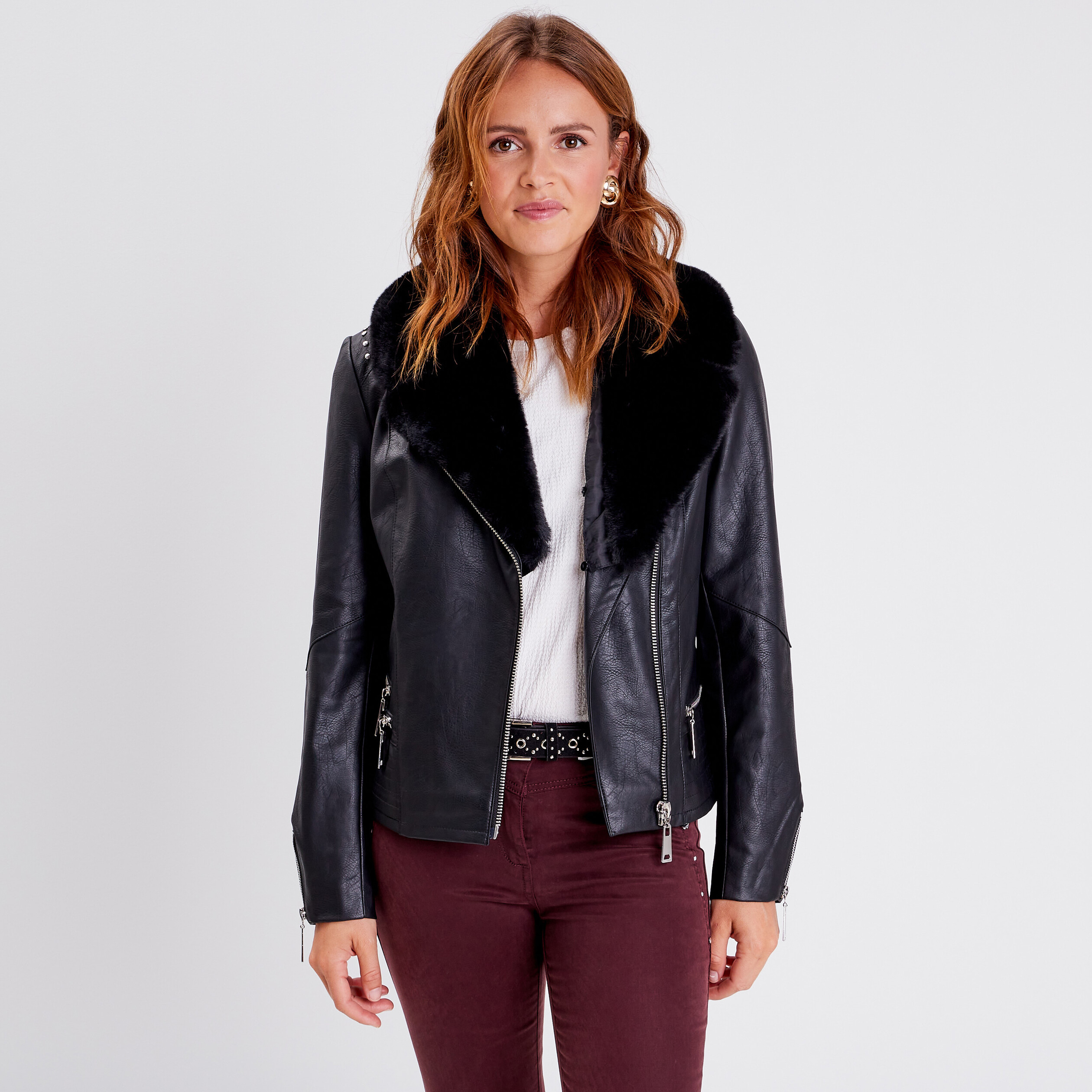 Veste esprit perfecto cintrée noir femme