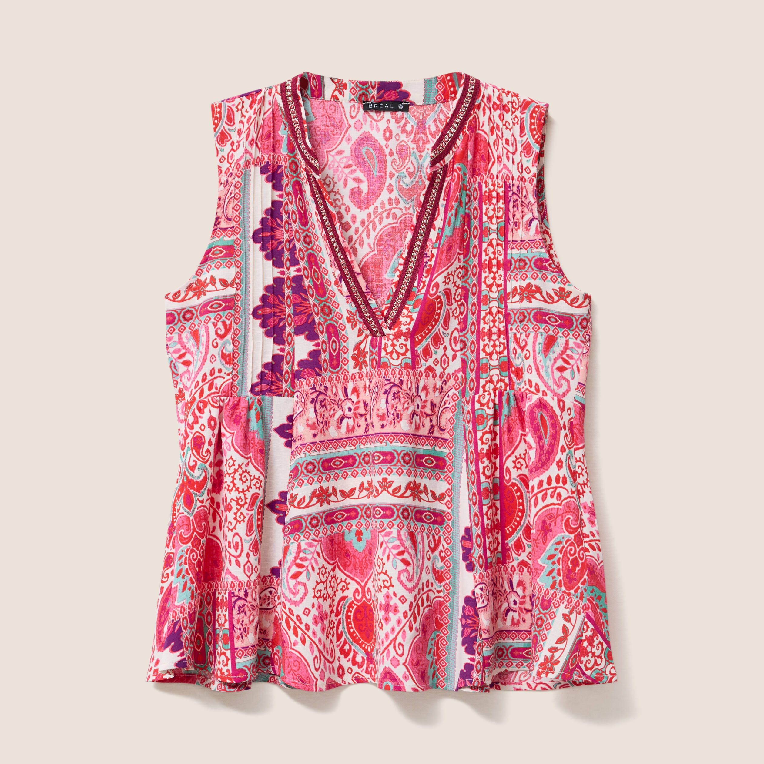 Blouse ample sans manches col v rose femme