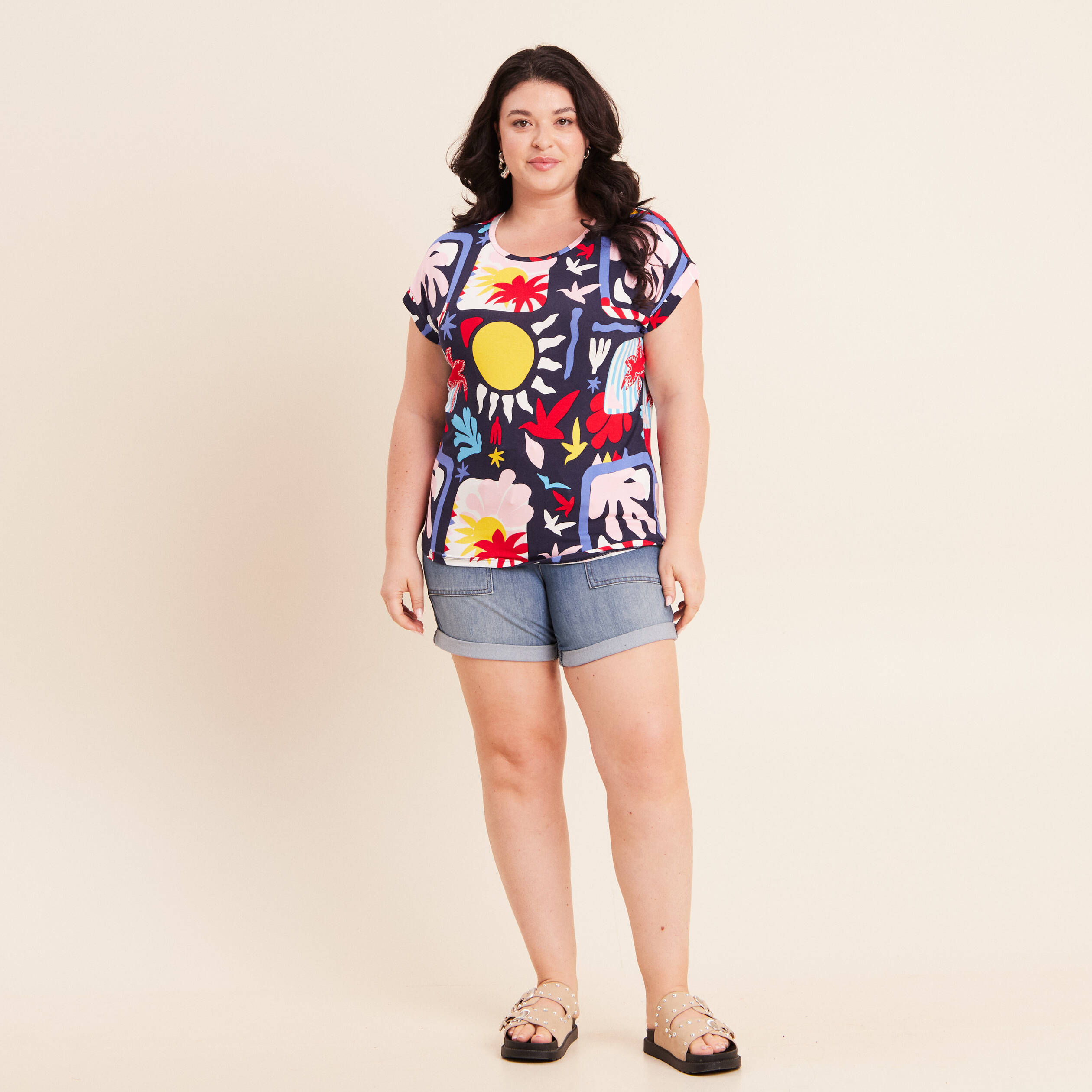T-shirt manches courtes multicolore femme