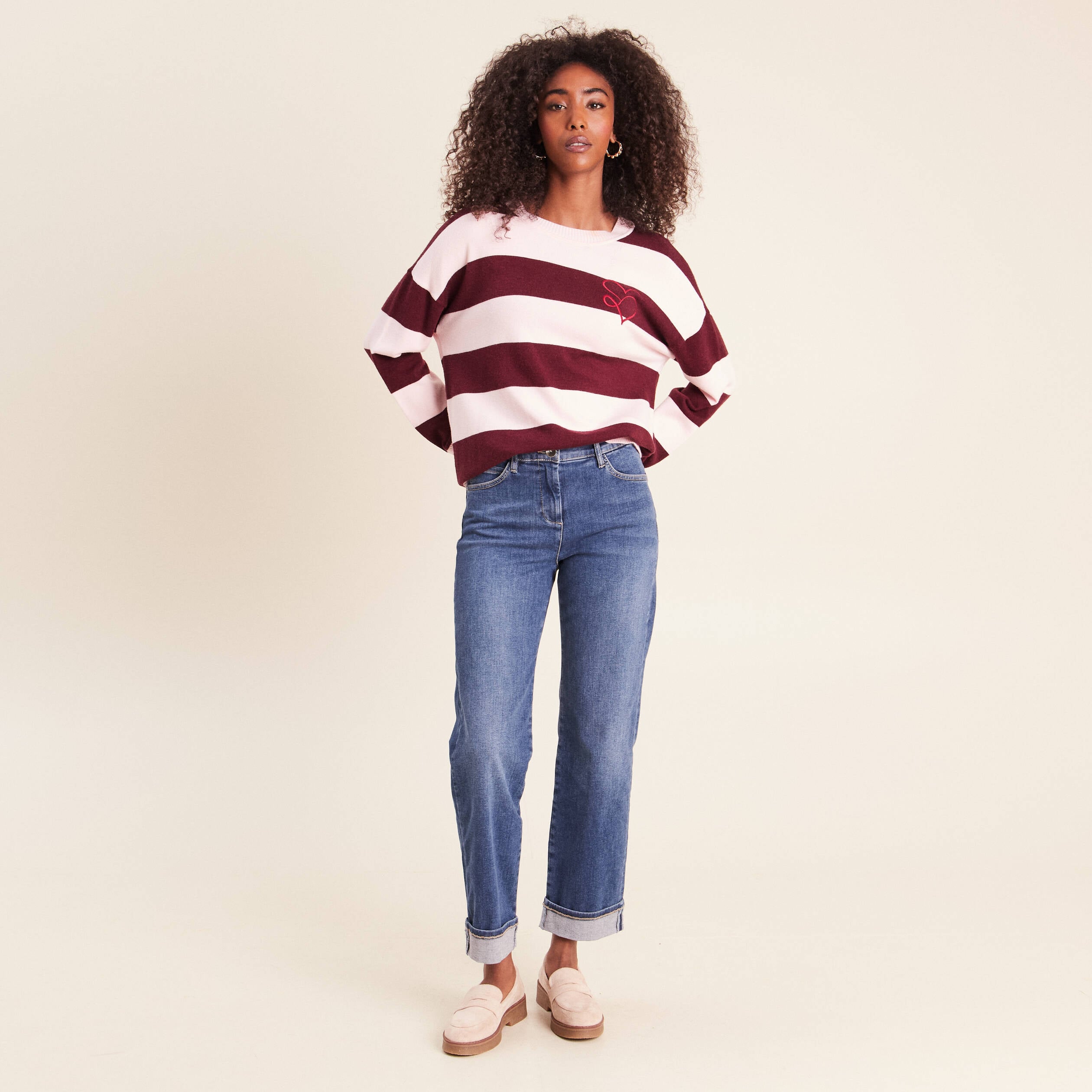 Pull col rond bordeaux femme