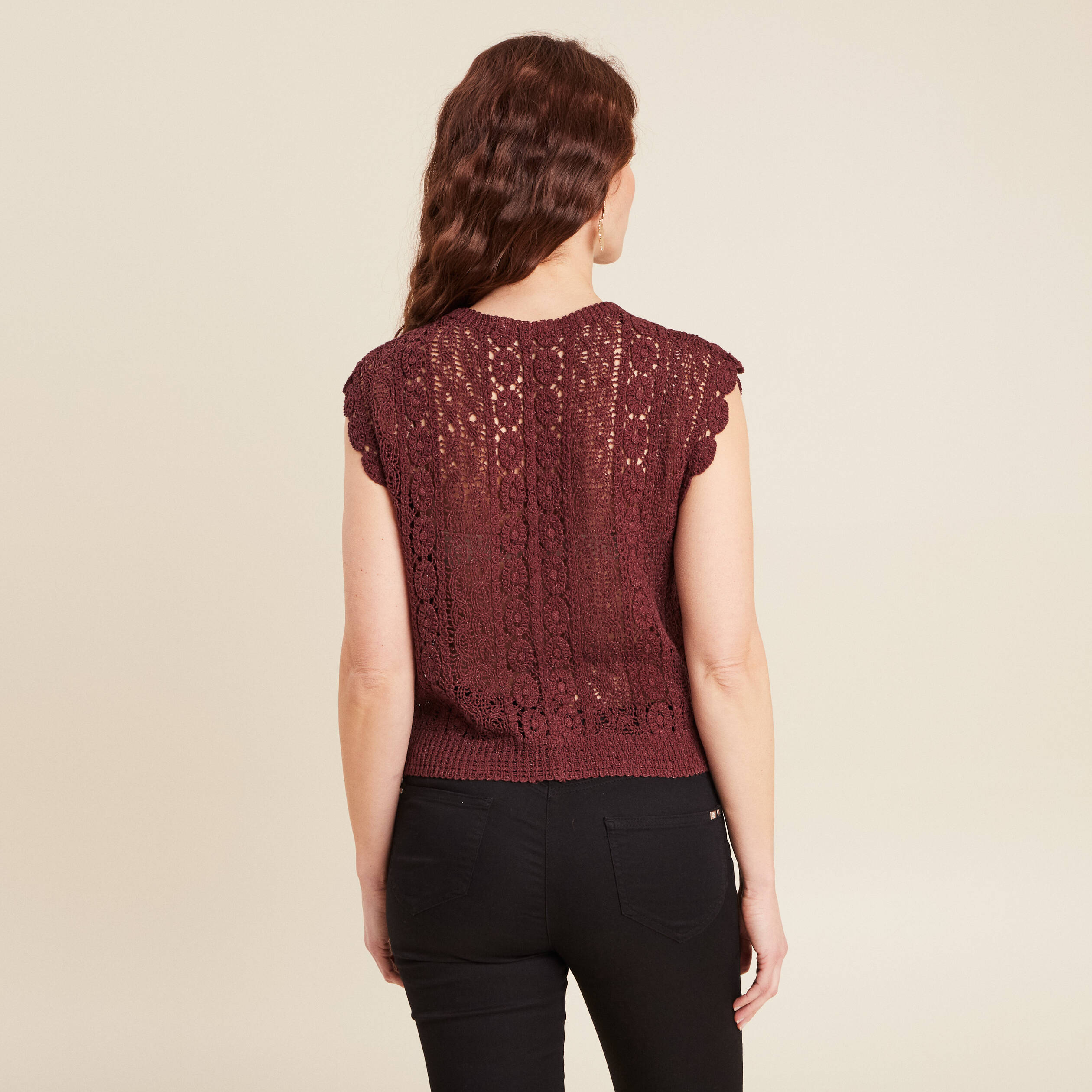Débardeur macramé bordeaux femme