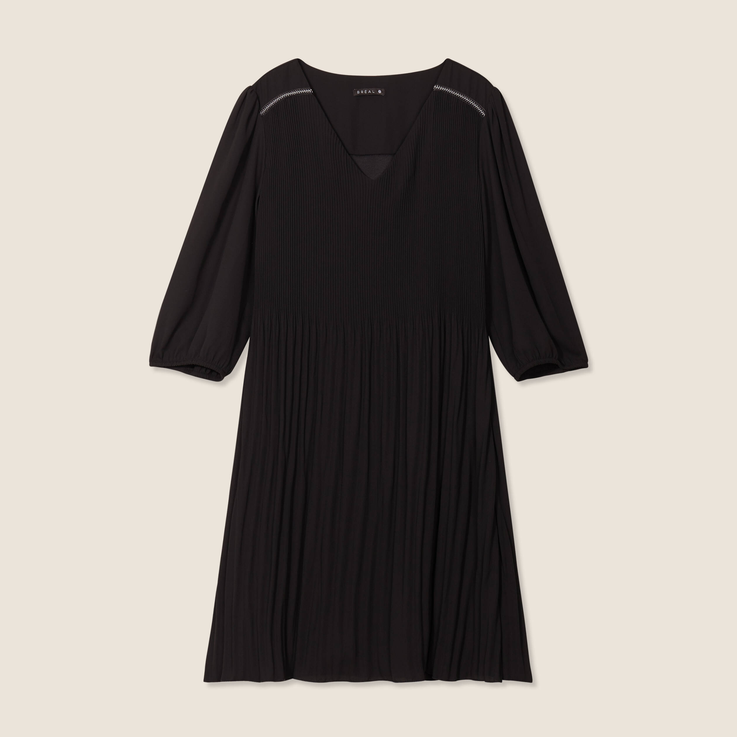 Robe évasée fluide plissée noir femme