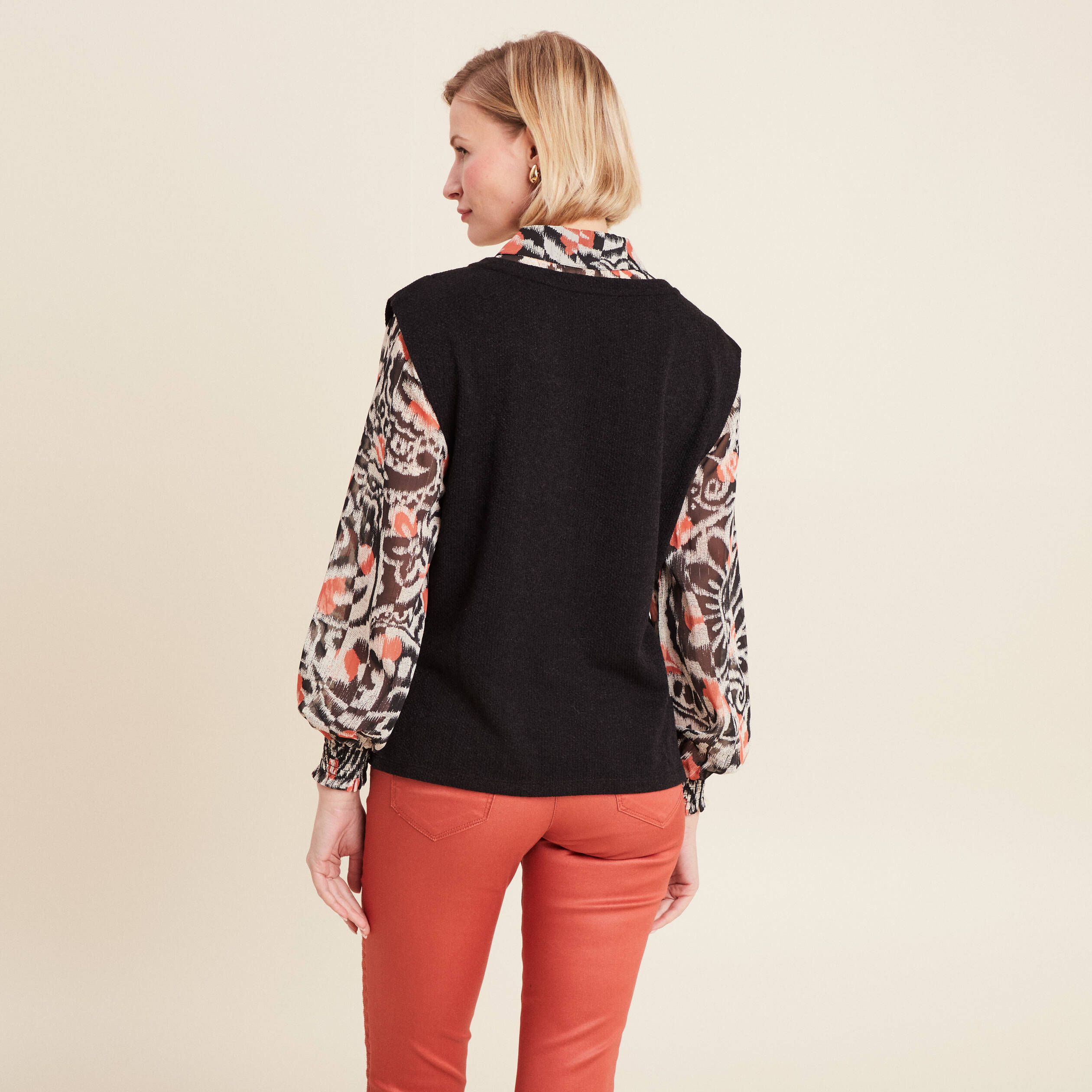 t shirt manches longues 2 en 1 orange femme T-shirt manches longues 2-en-1 orange femme