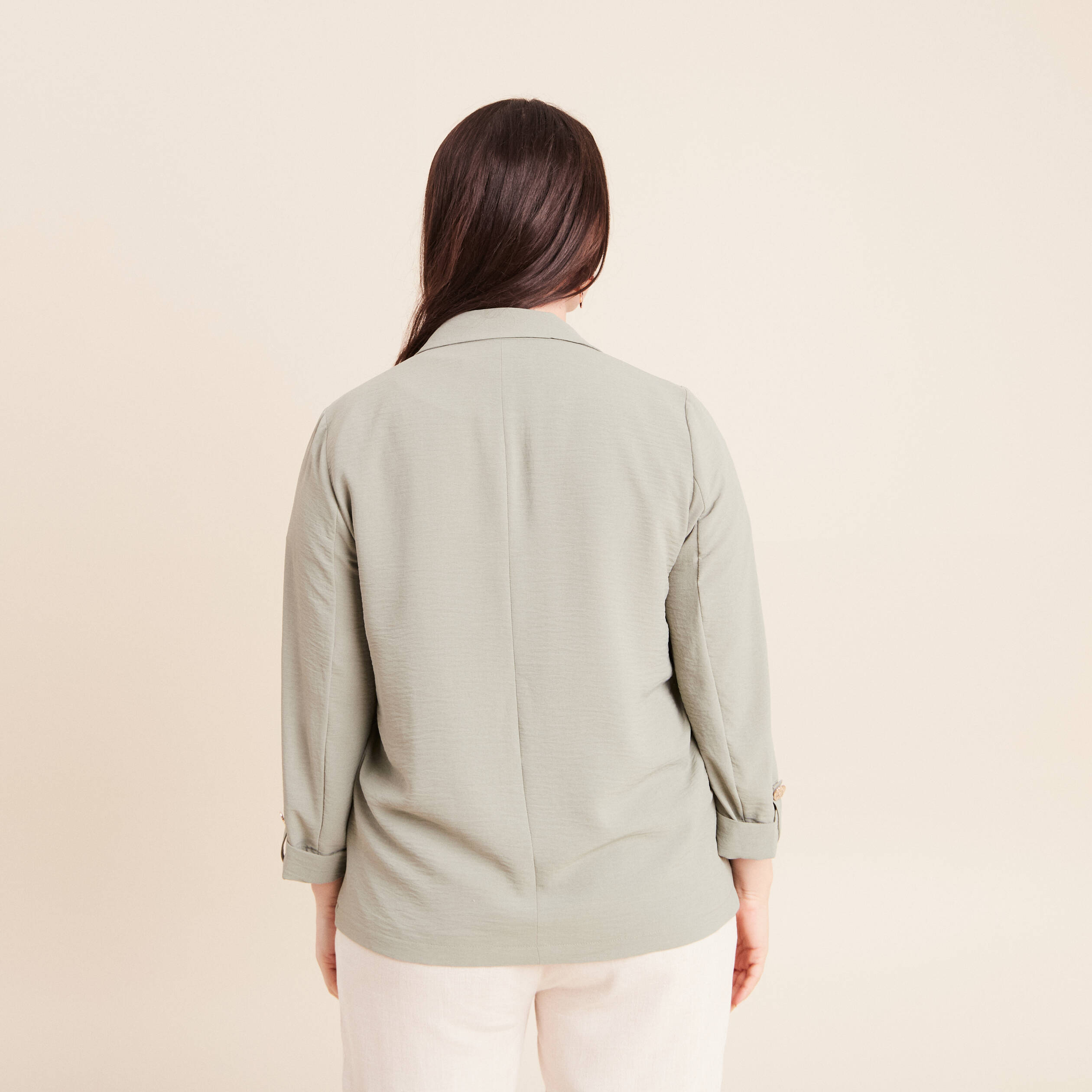 Veste longue droite col tailleur vert clair femme