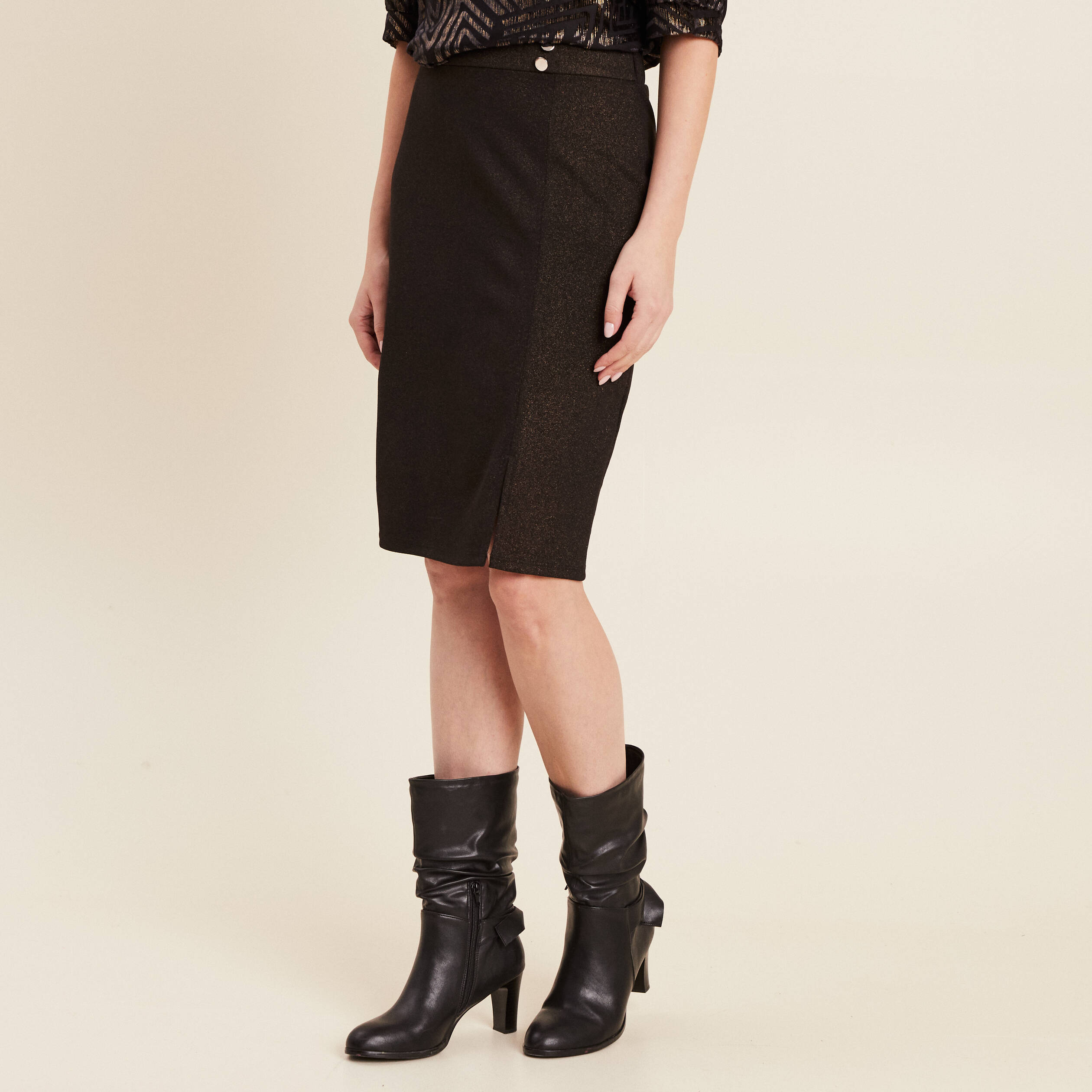 Jupe droite irisée noir femme
