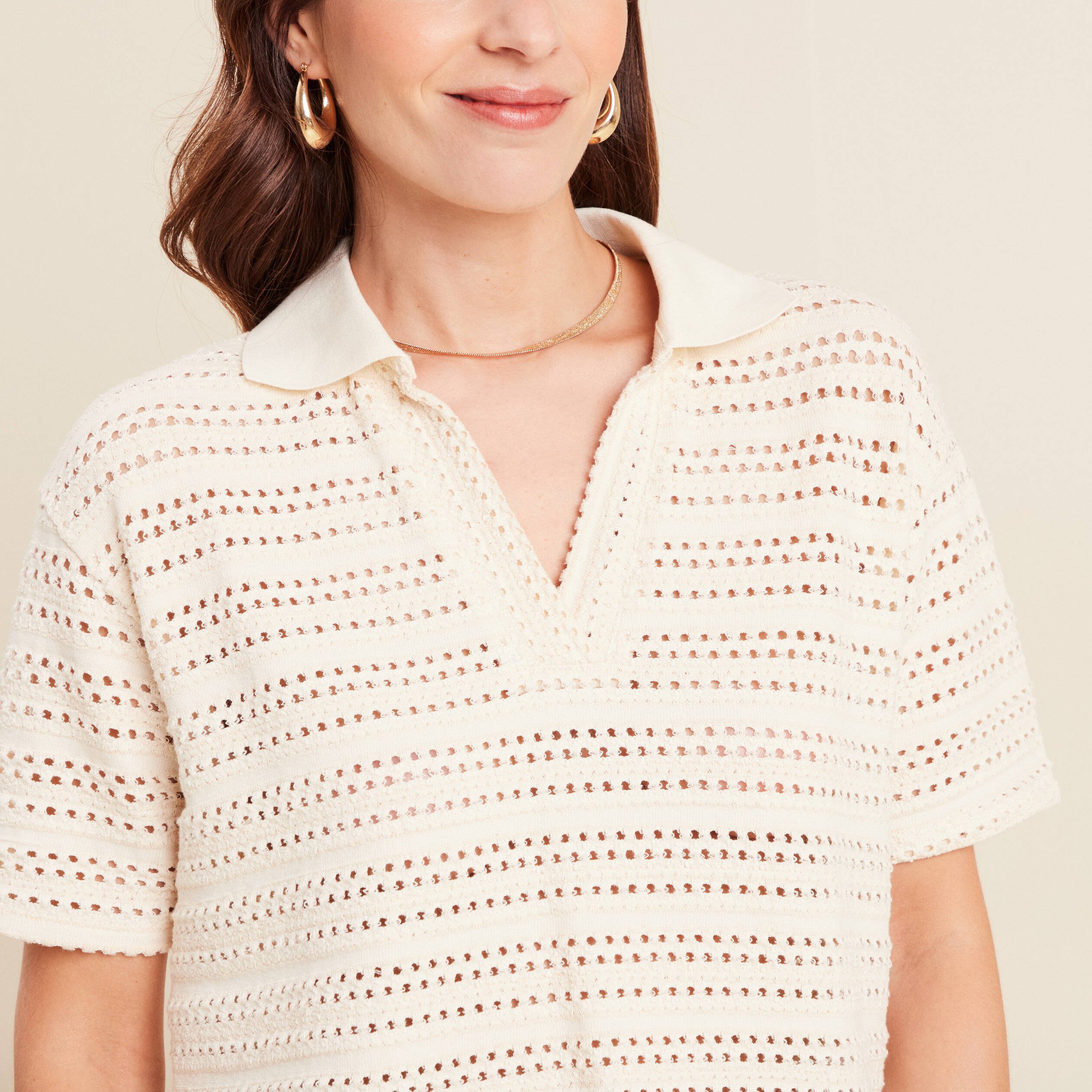 t shirt ample macrame manches courtes ecru femme T-shirt ample macramé manches courtes ecru femme