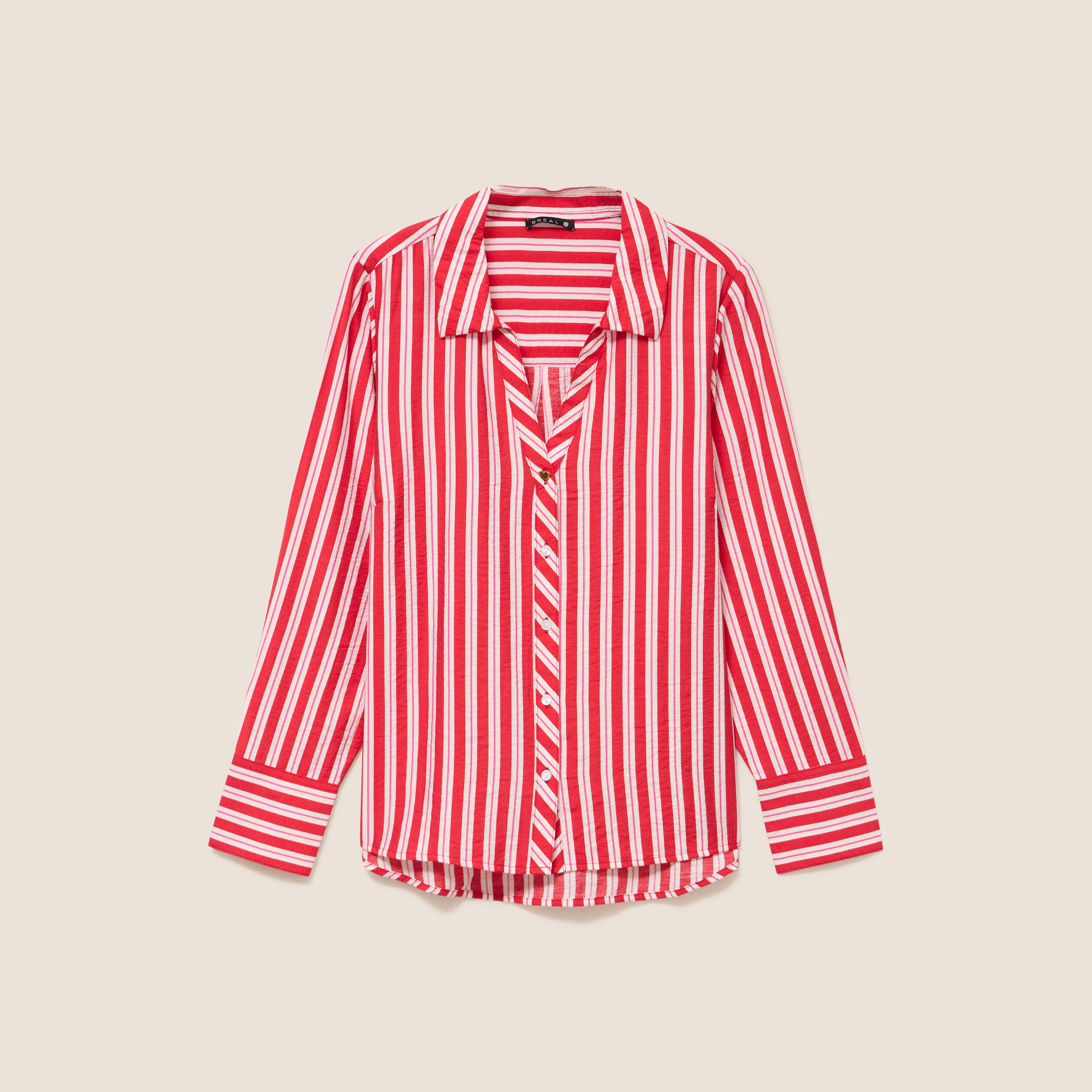 Chemise droite longue fluide col chemise rouge femme