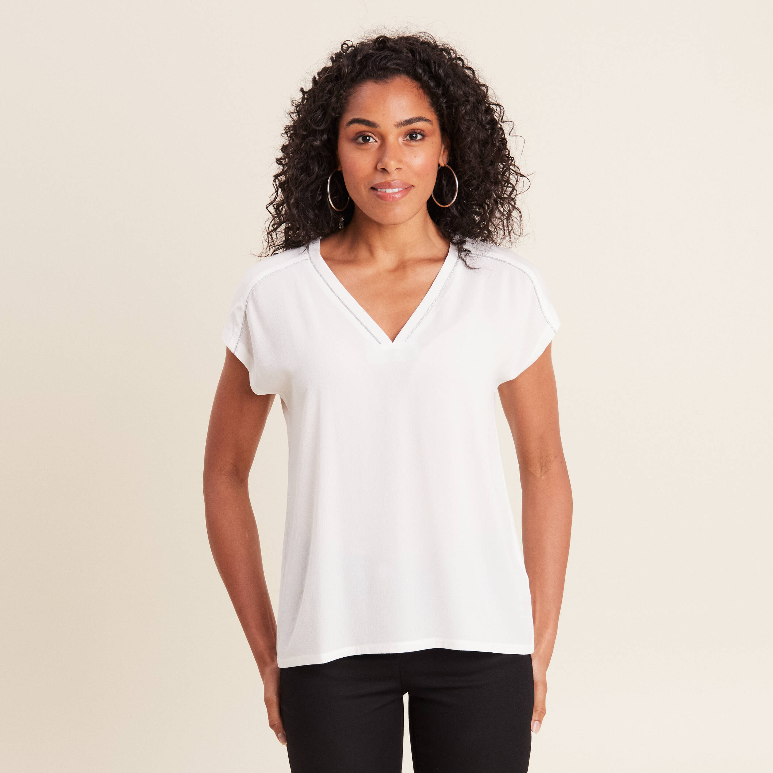 T-shirt manches courtes ecru femme