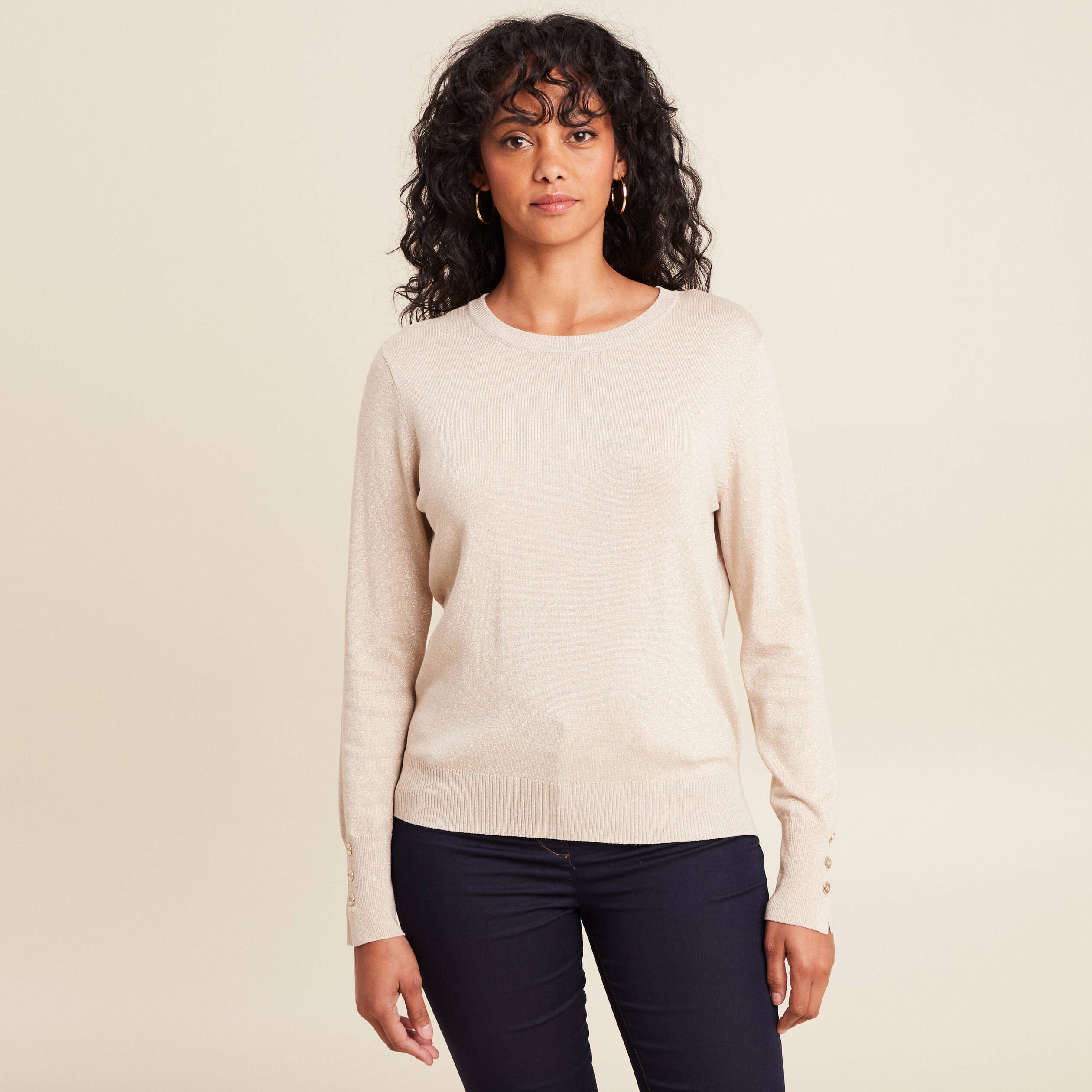 Pull col rond bas resserré couleur or femme