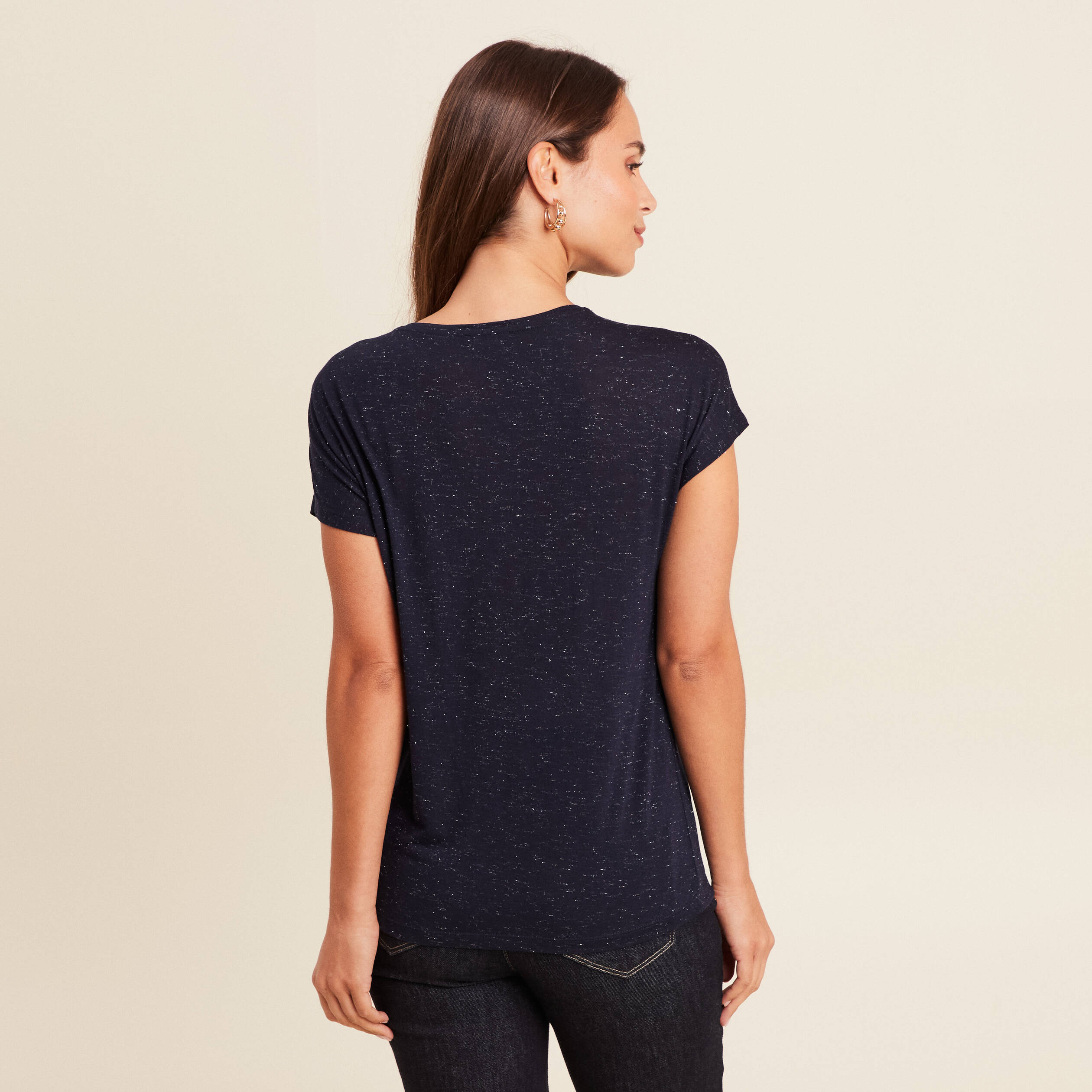t shirt col rond manches courtes bleu marine femme T-shirt col rond manches courtes bleu marine femme