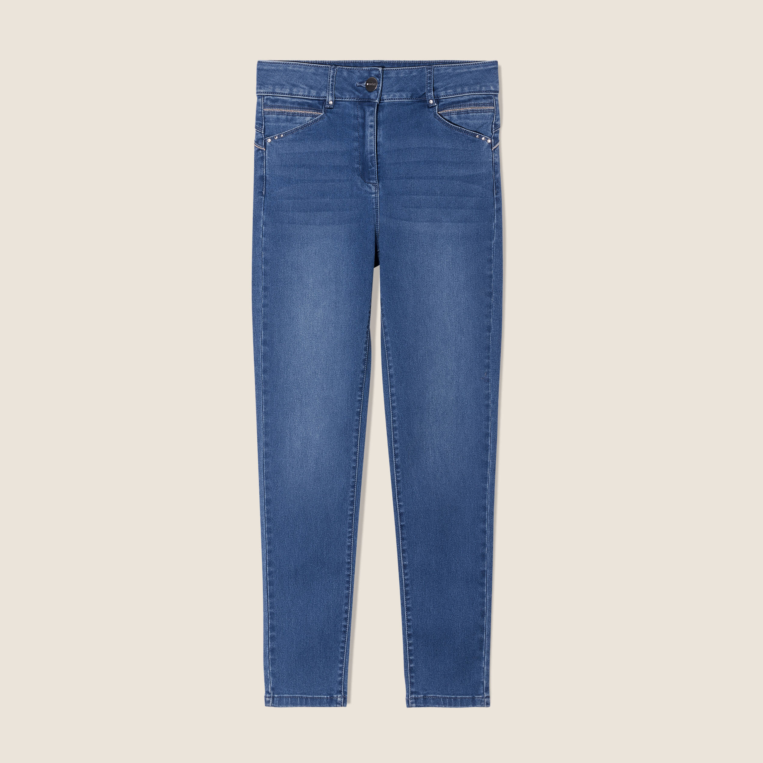 Jean ajusté taille haute denim double stone femme