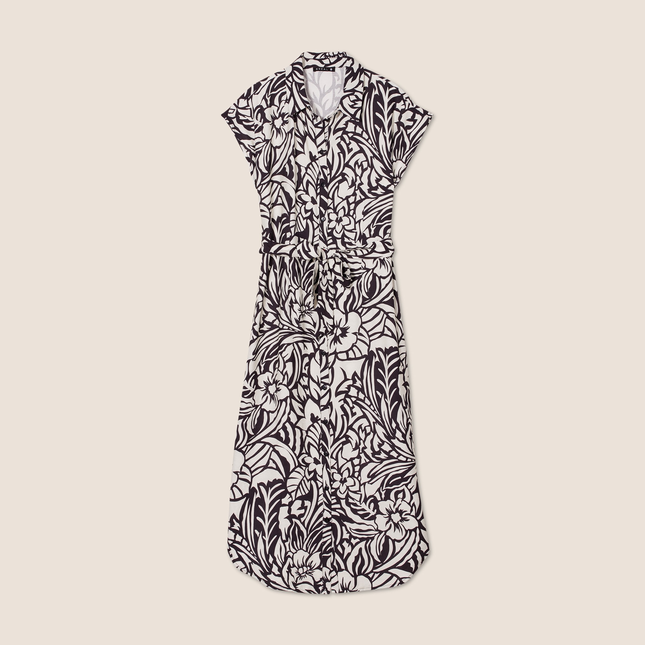 Robe chemise midi ceinturée noir femme