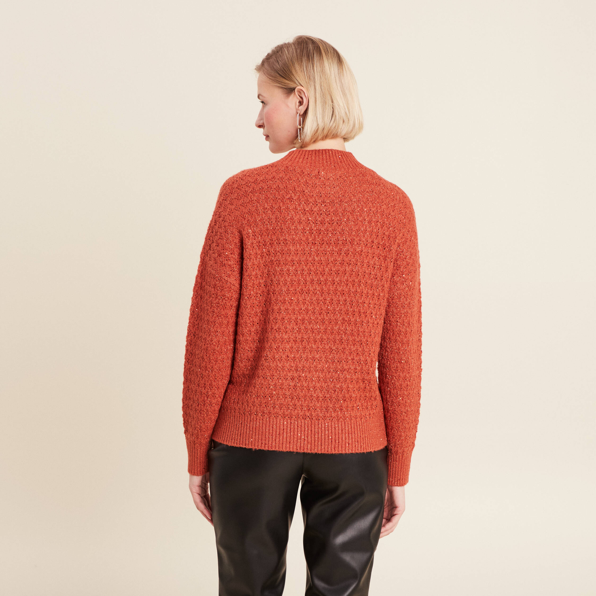 Pull manches longues sequins vieux rose femme