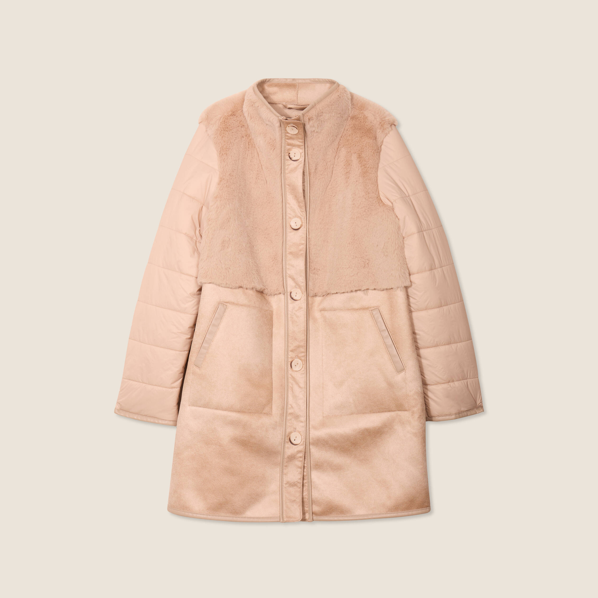 Manteau long su&eacute;dine sable femme