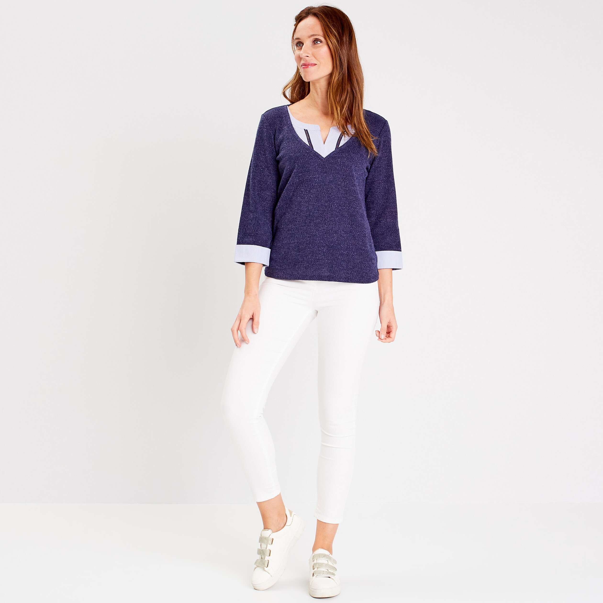 T-shirt manches 3/4 bleu marine femme