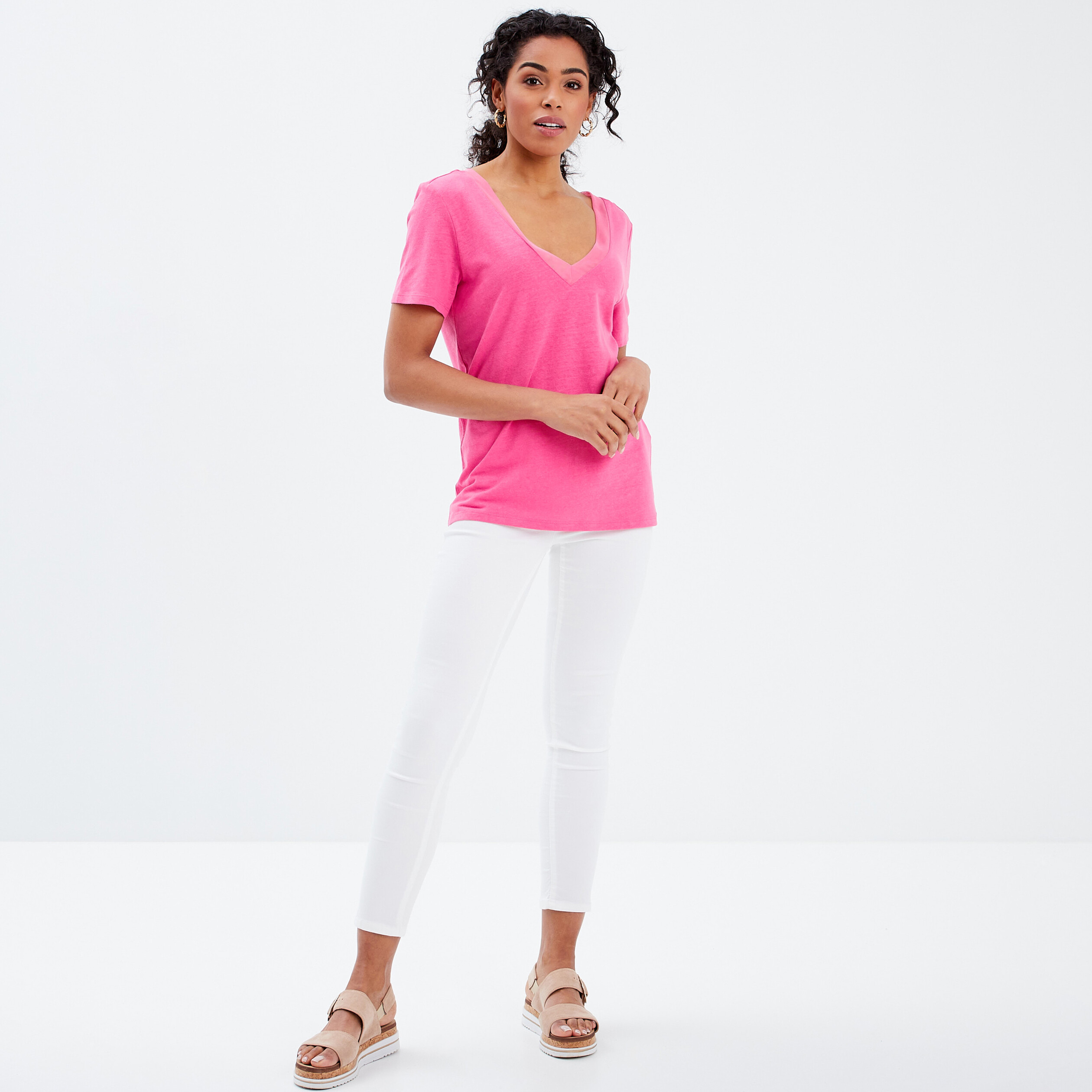 T-shirt manches courtes rose fushia femme