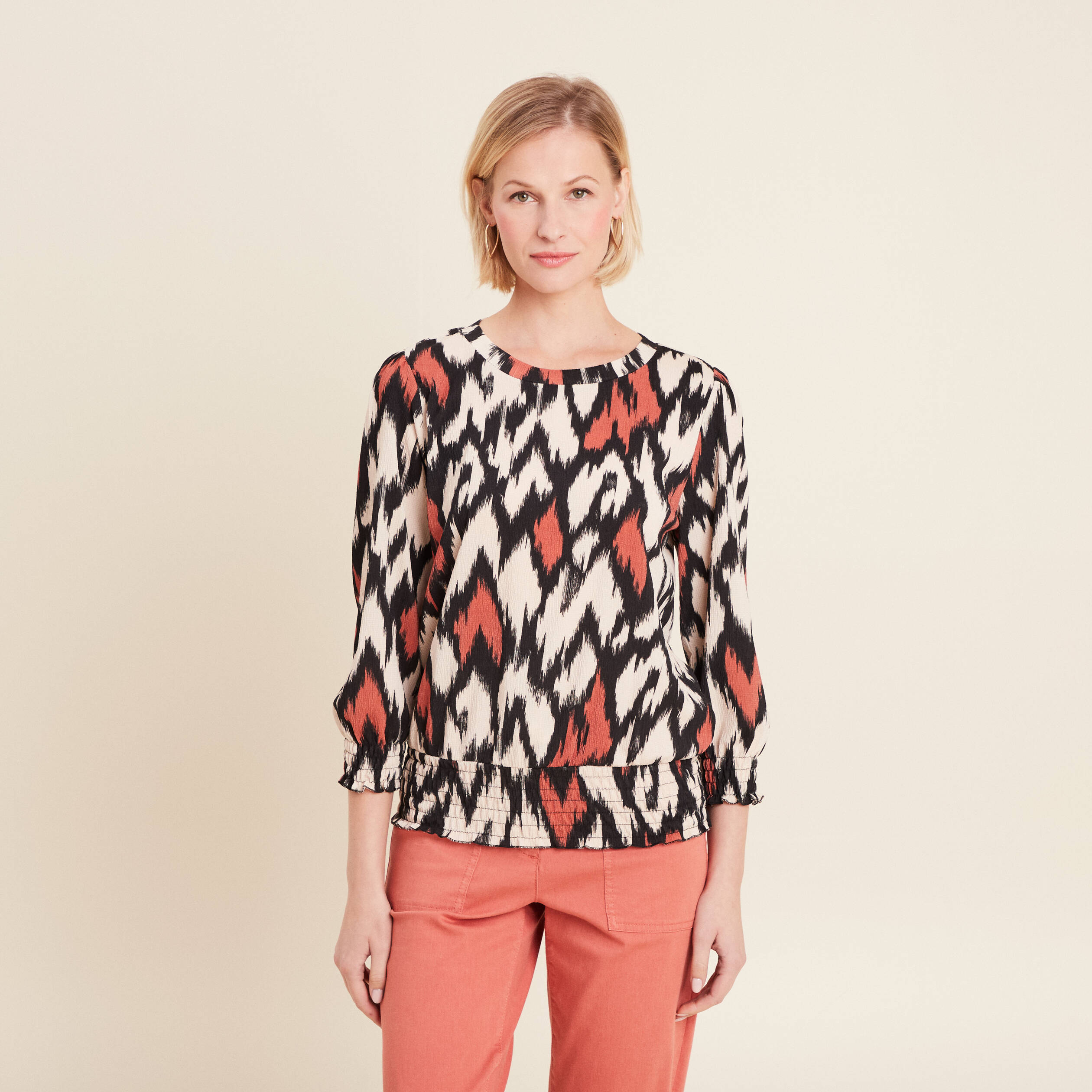 Blouse manches 3/4 orange femme