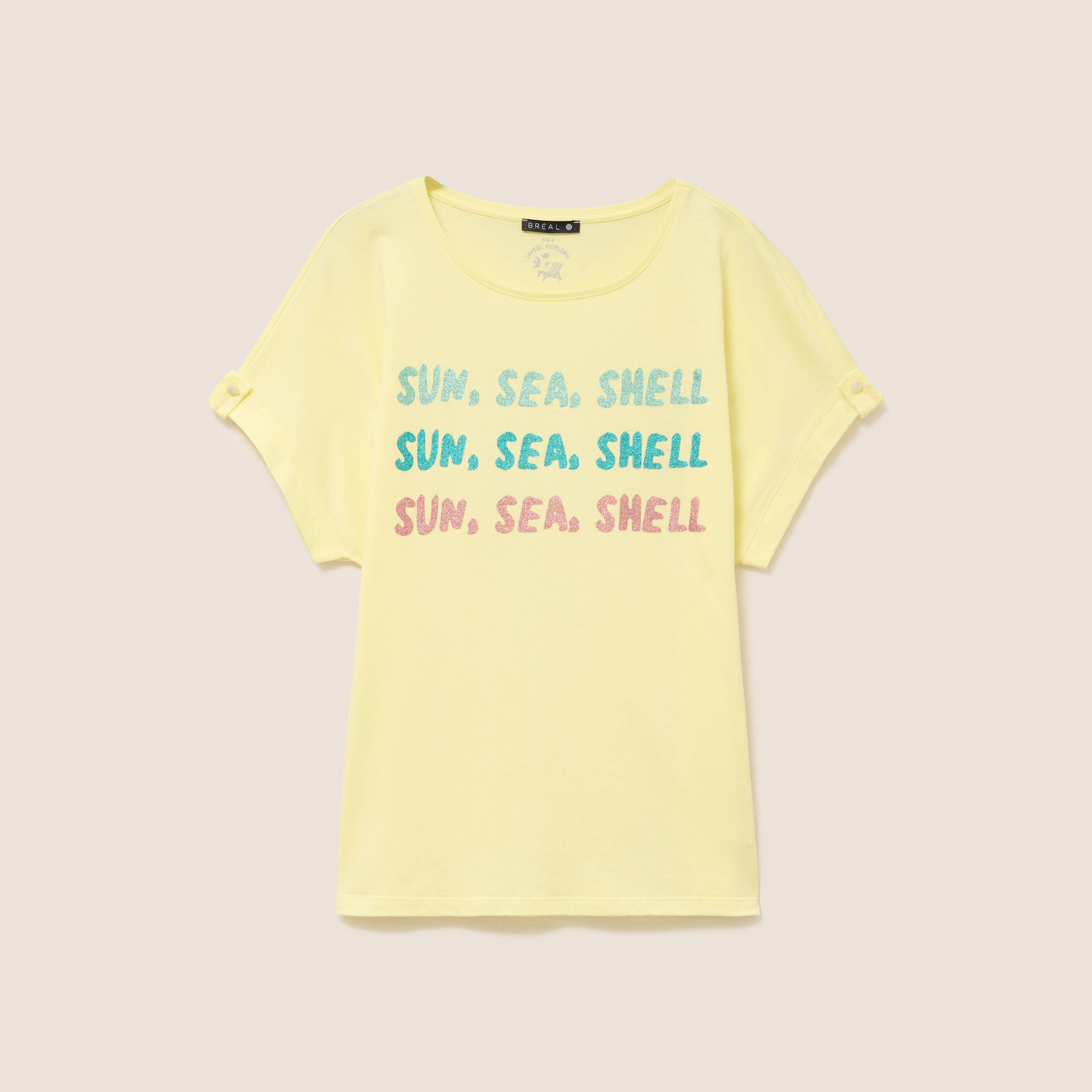 T-shirt col rond manches courtes jaune pastel femme