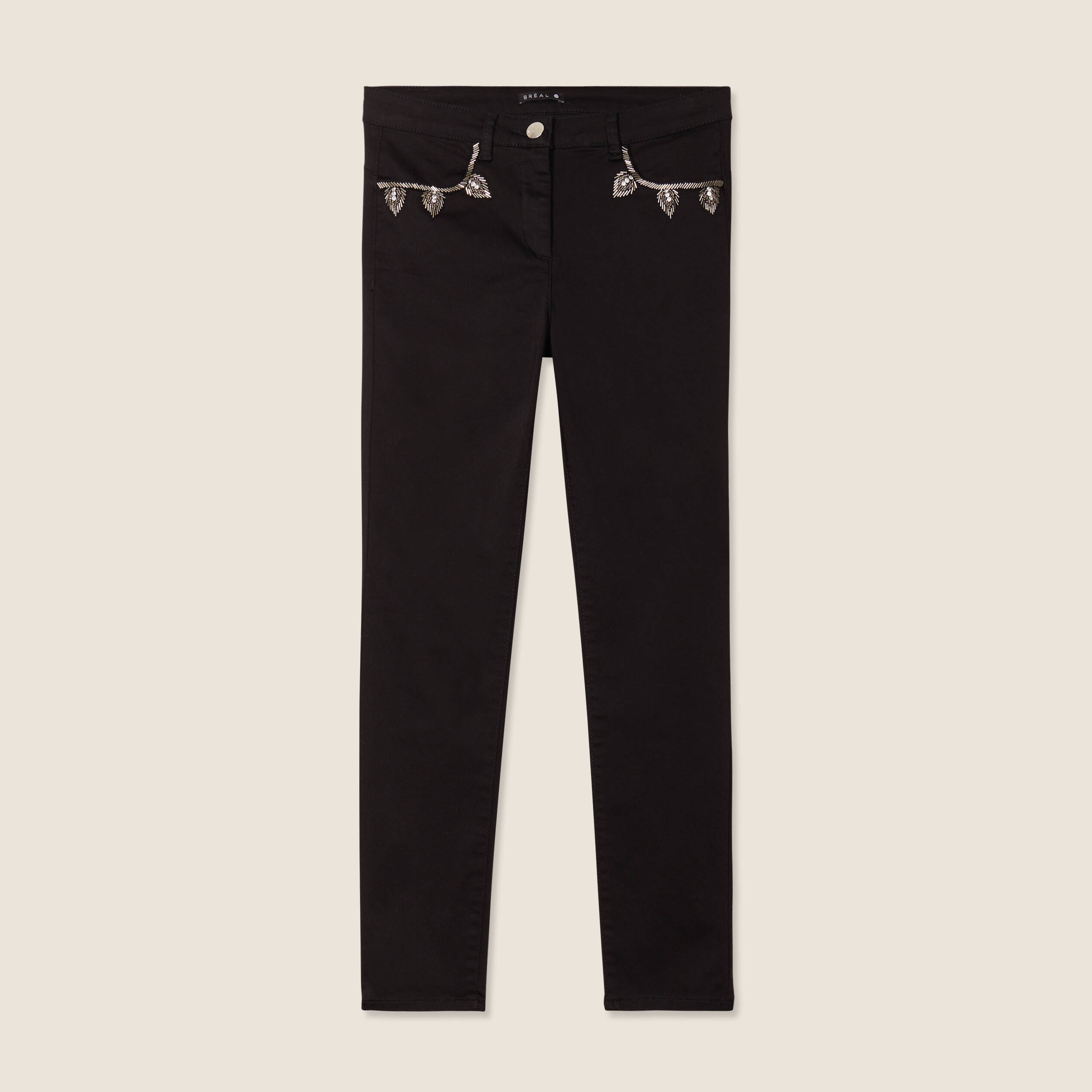 Pantalon ajusté détails perles noir femme