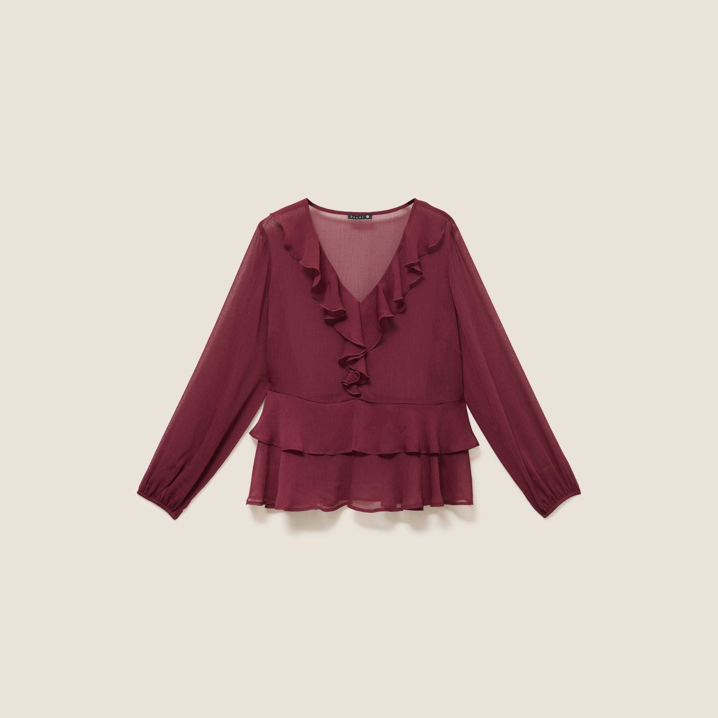Blouse ample en voile manches longues prune femme