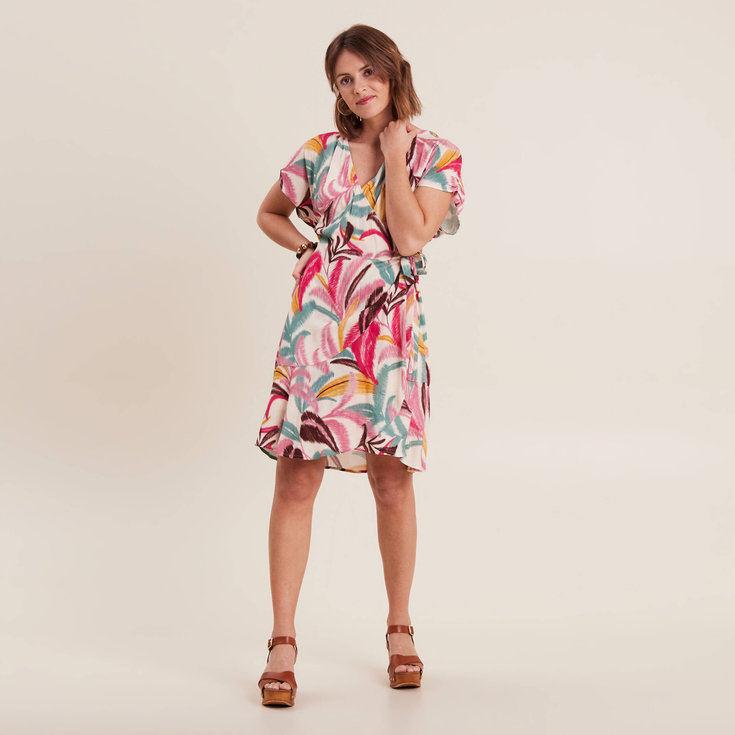 Robe portefeuille rose femme