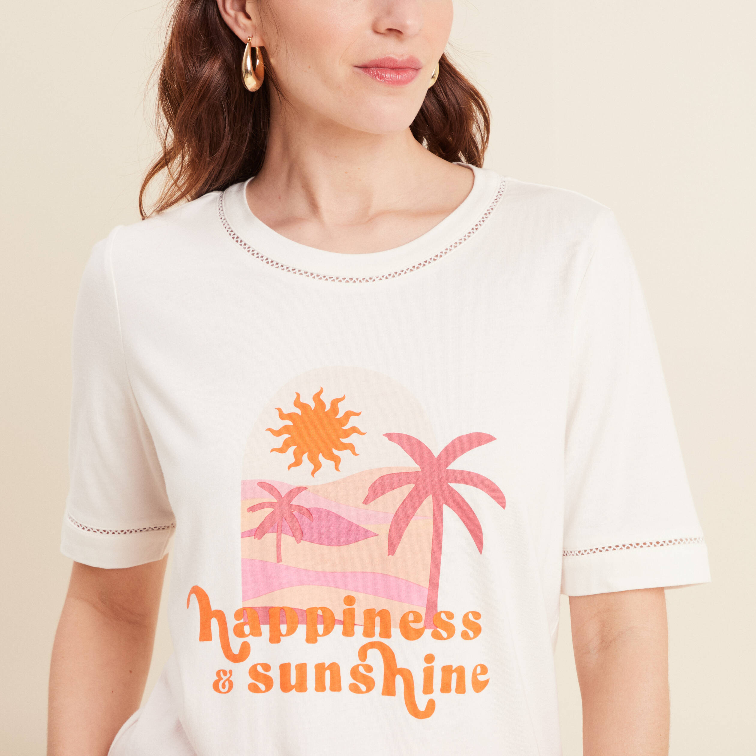 T-shirt manches courtes ecru femme