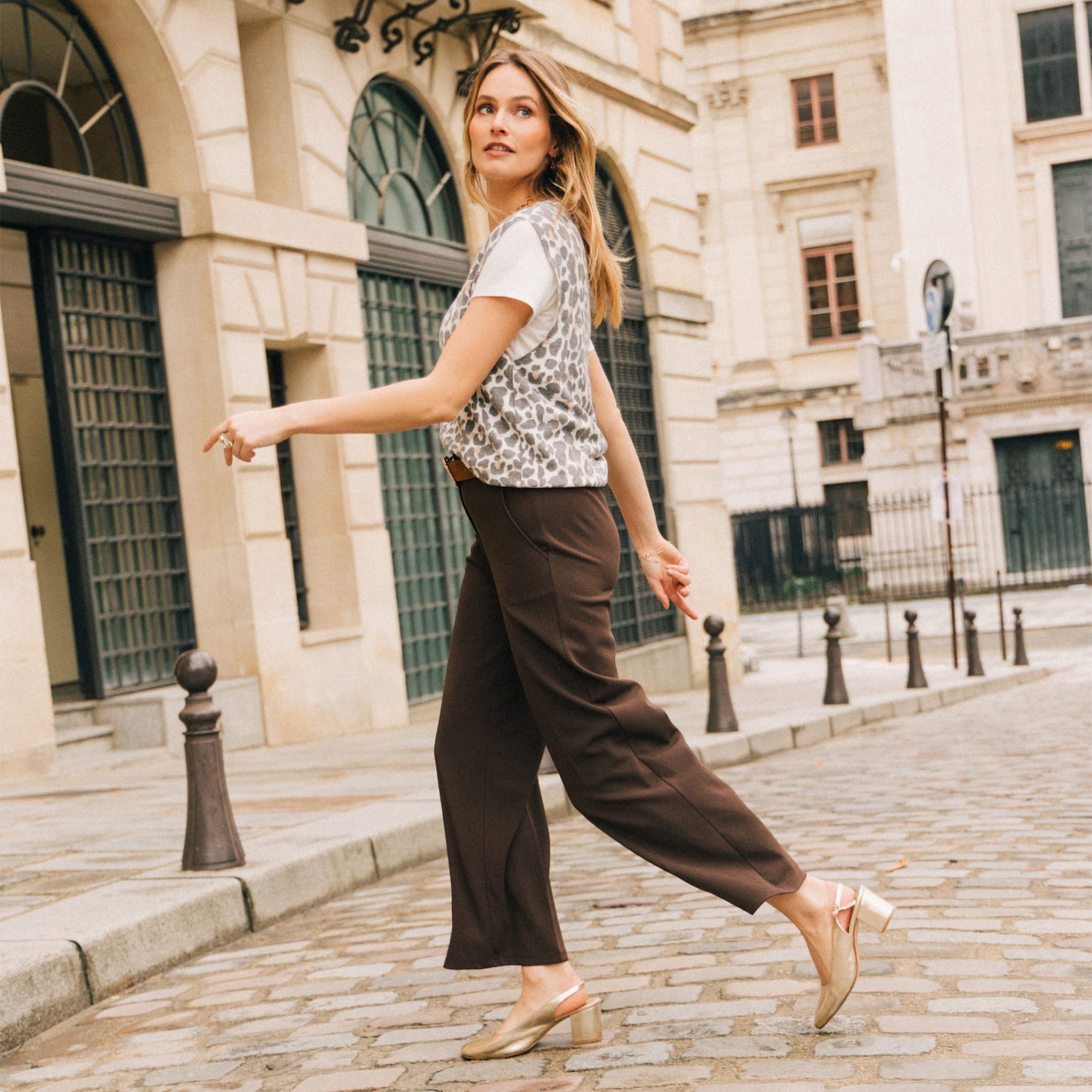 pantalon large pinces marron femme Pantalon large pinces marron femme
