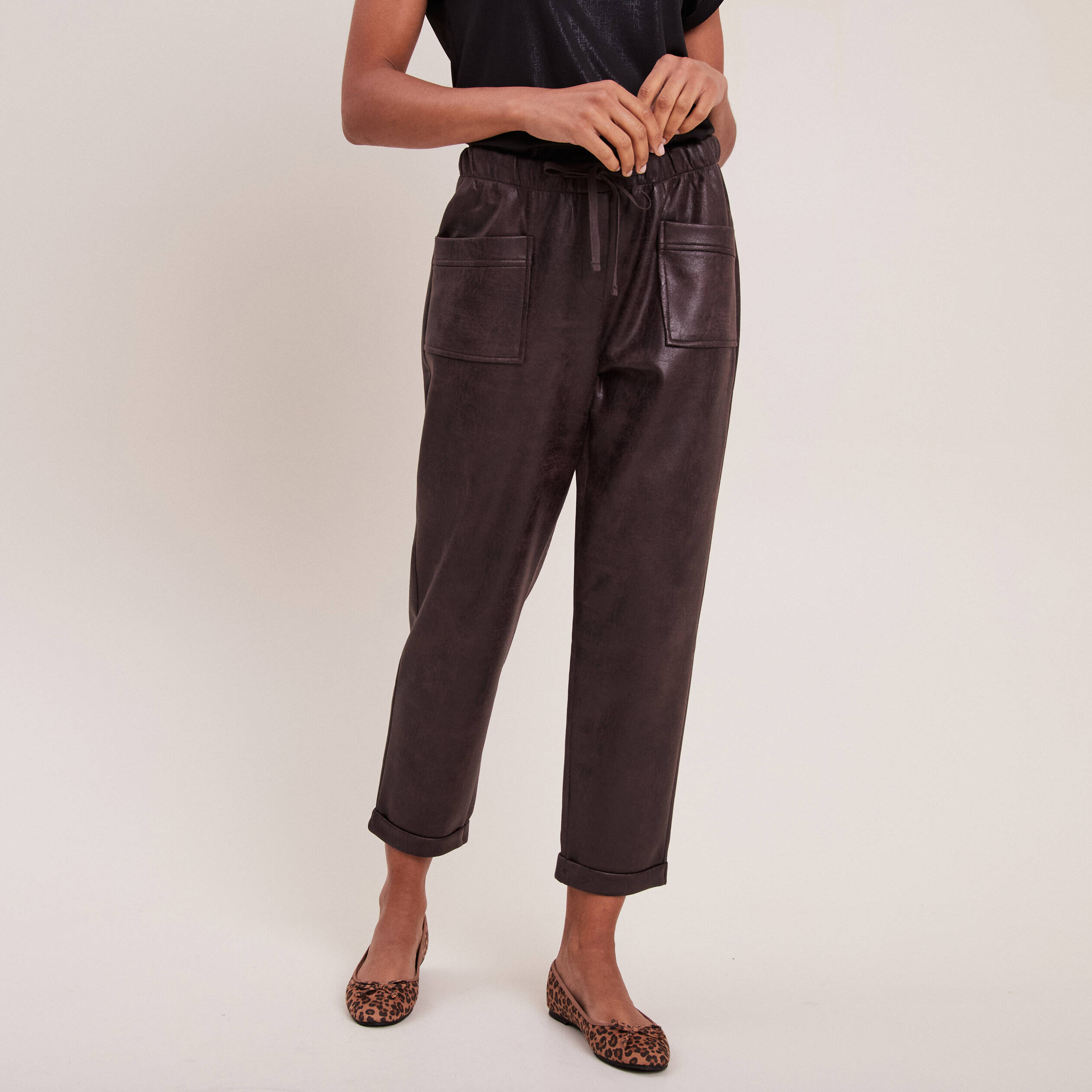 Pantalon cuir sales marron femme