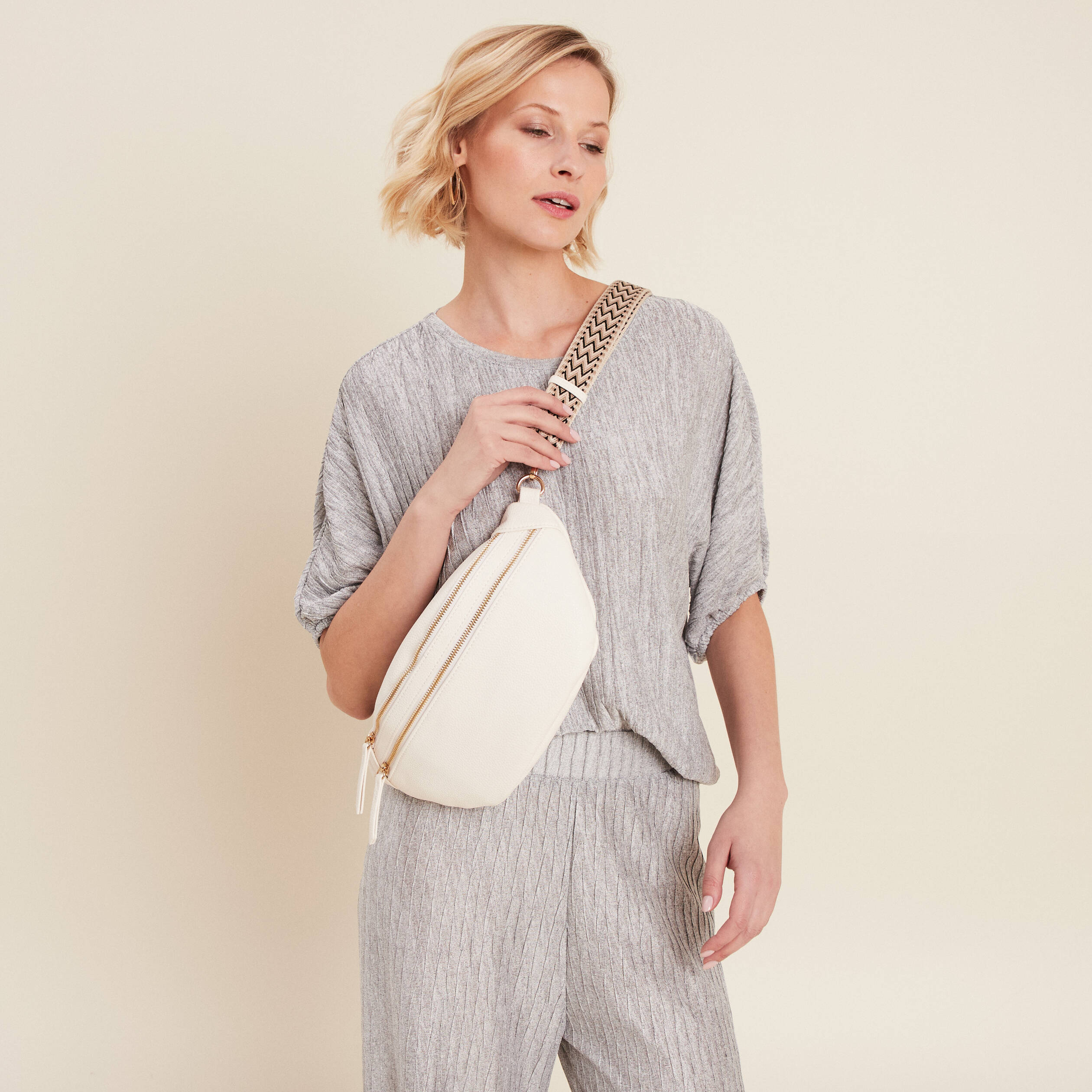 sac banane zippe ecru femme Sac banane zippé ecru femme