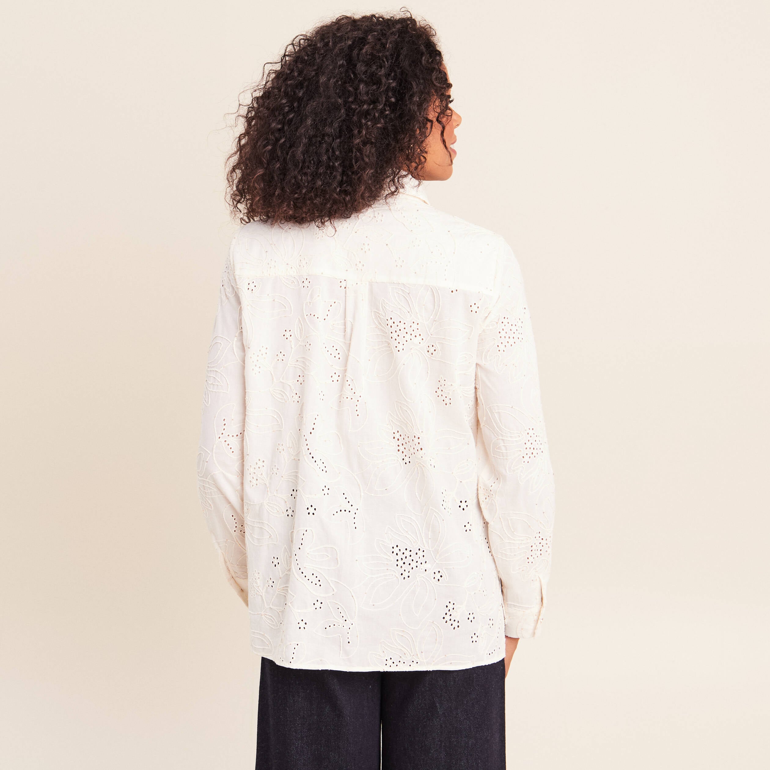 Chemise droite manches longues ecru femme